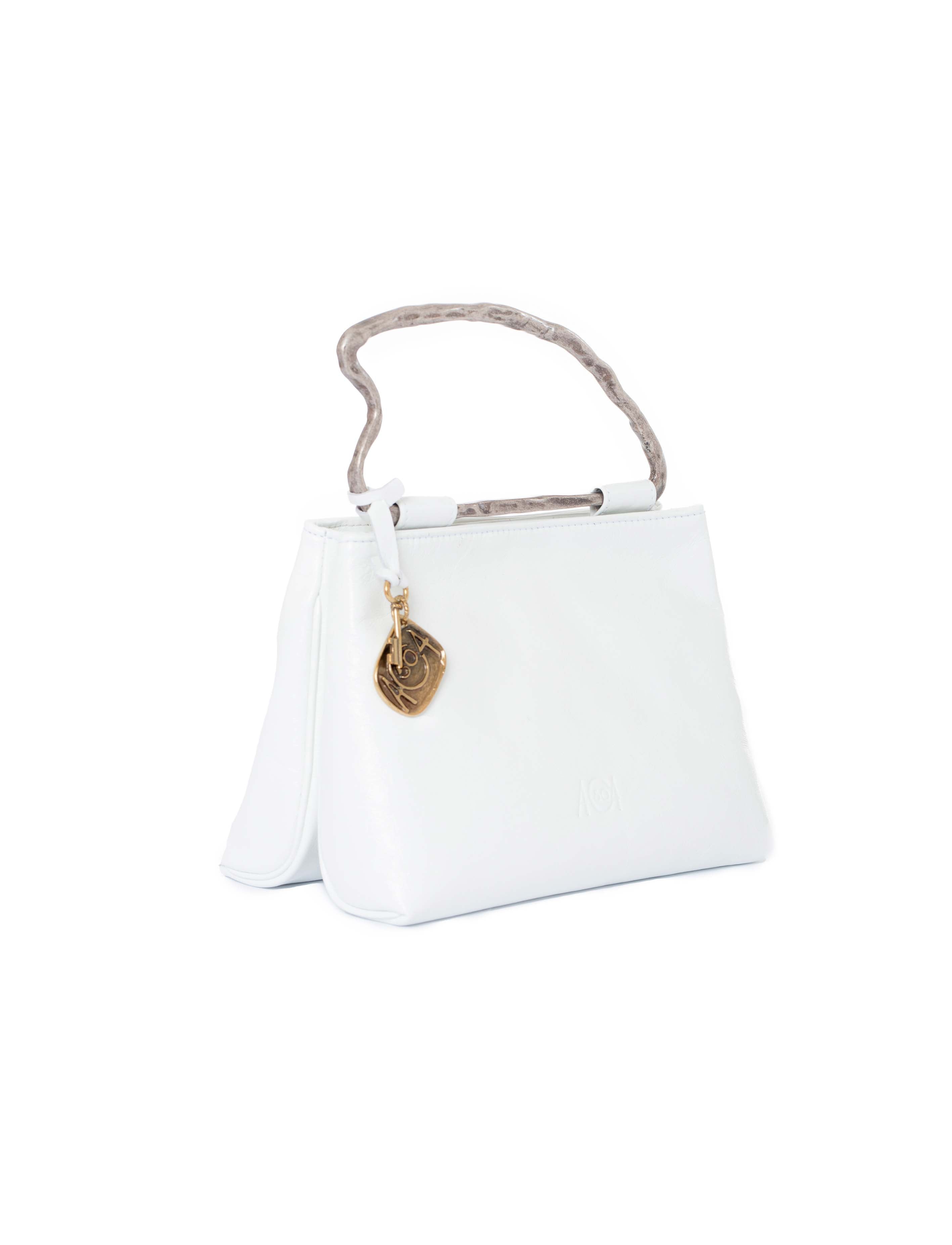 Borsa doppio scomparto in pelle colore bianco