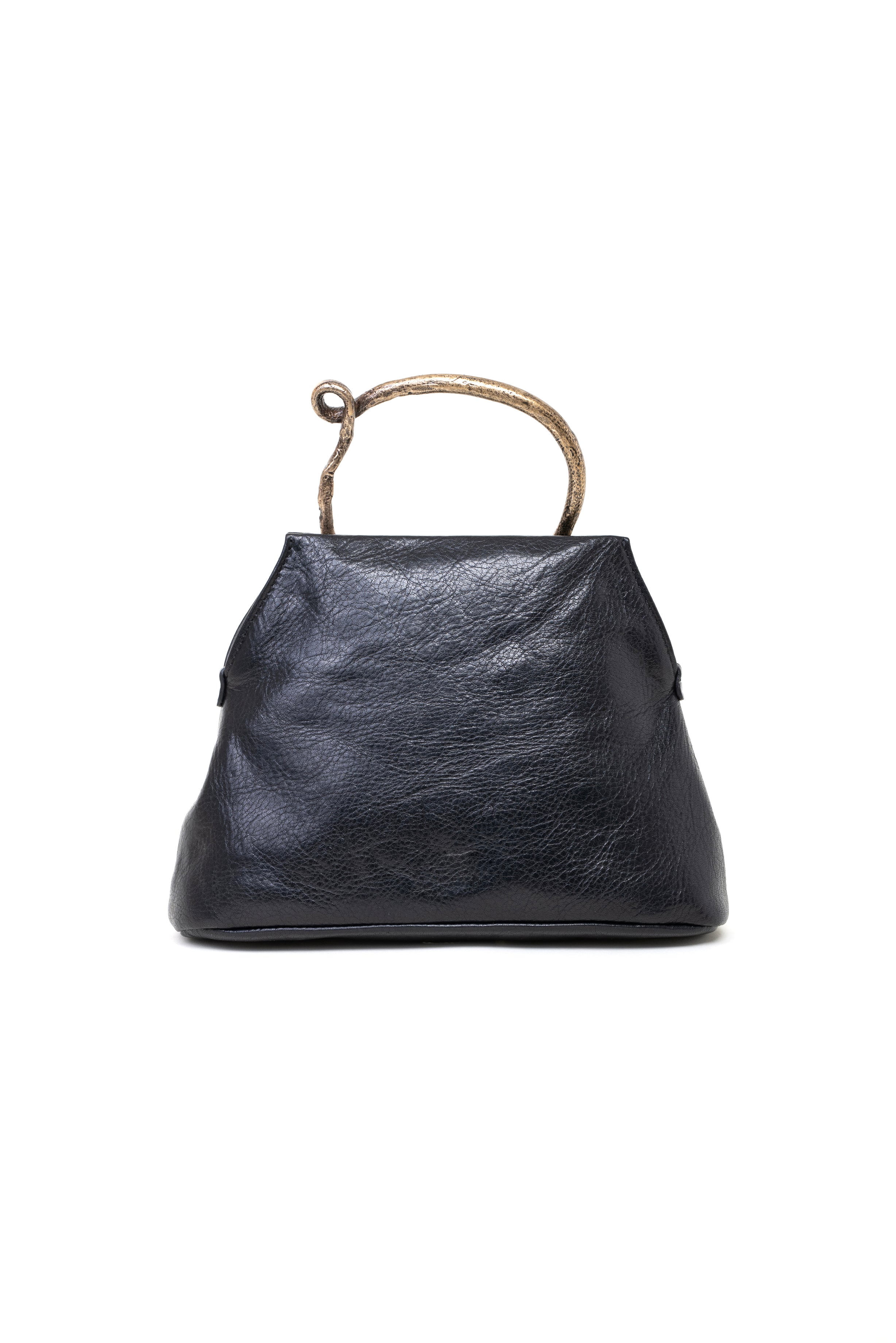 Mini bag in pelle colore nero con manico foglia