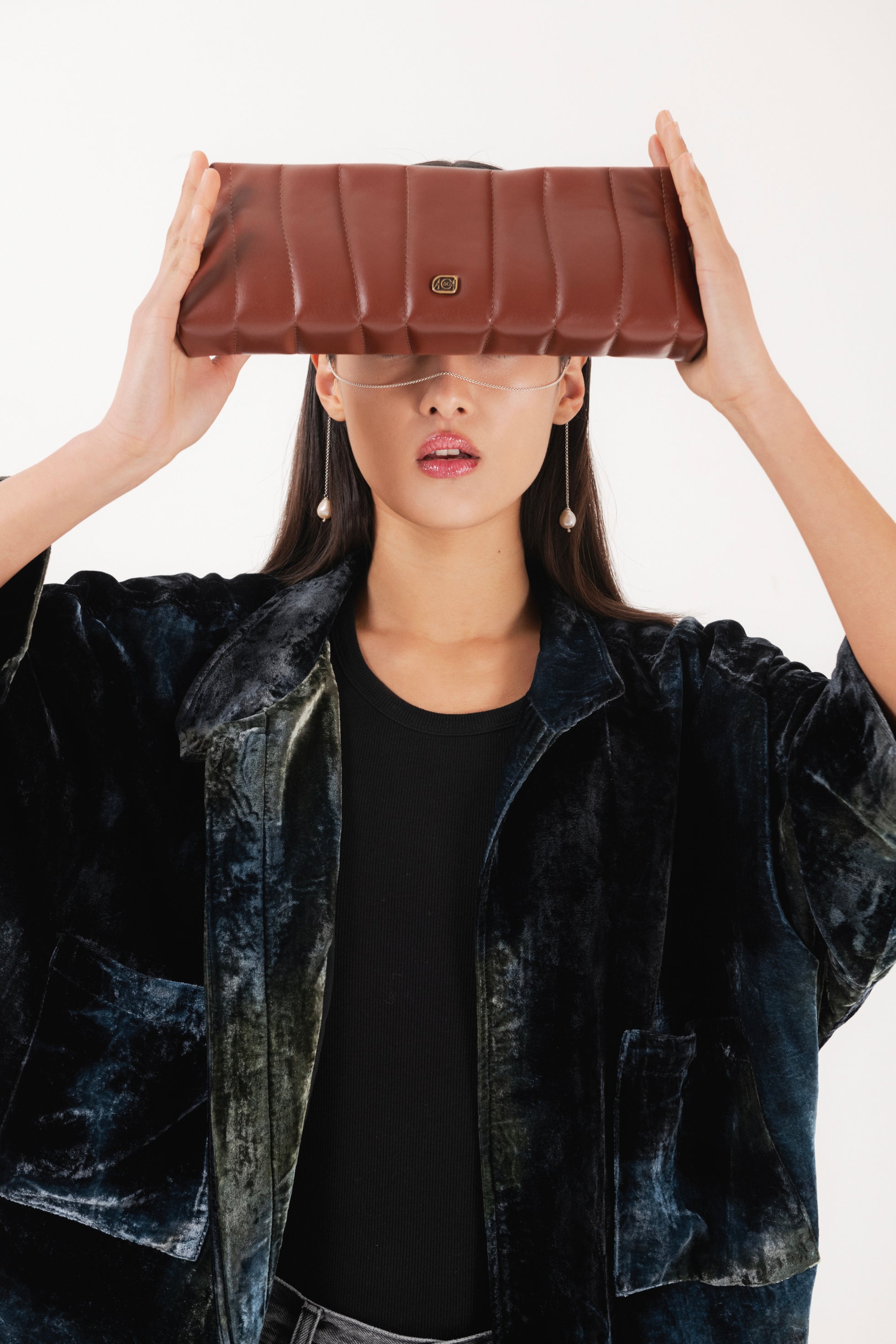 Caban corto in velluto colore blu petrolio