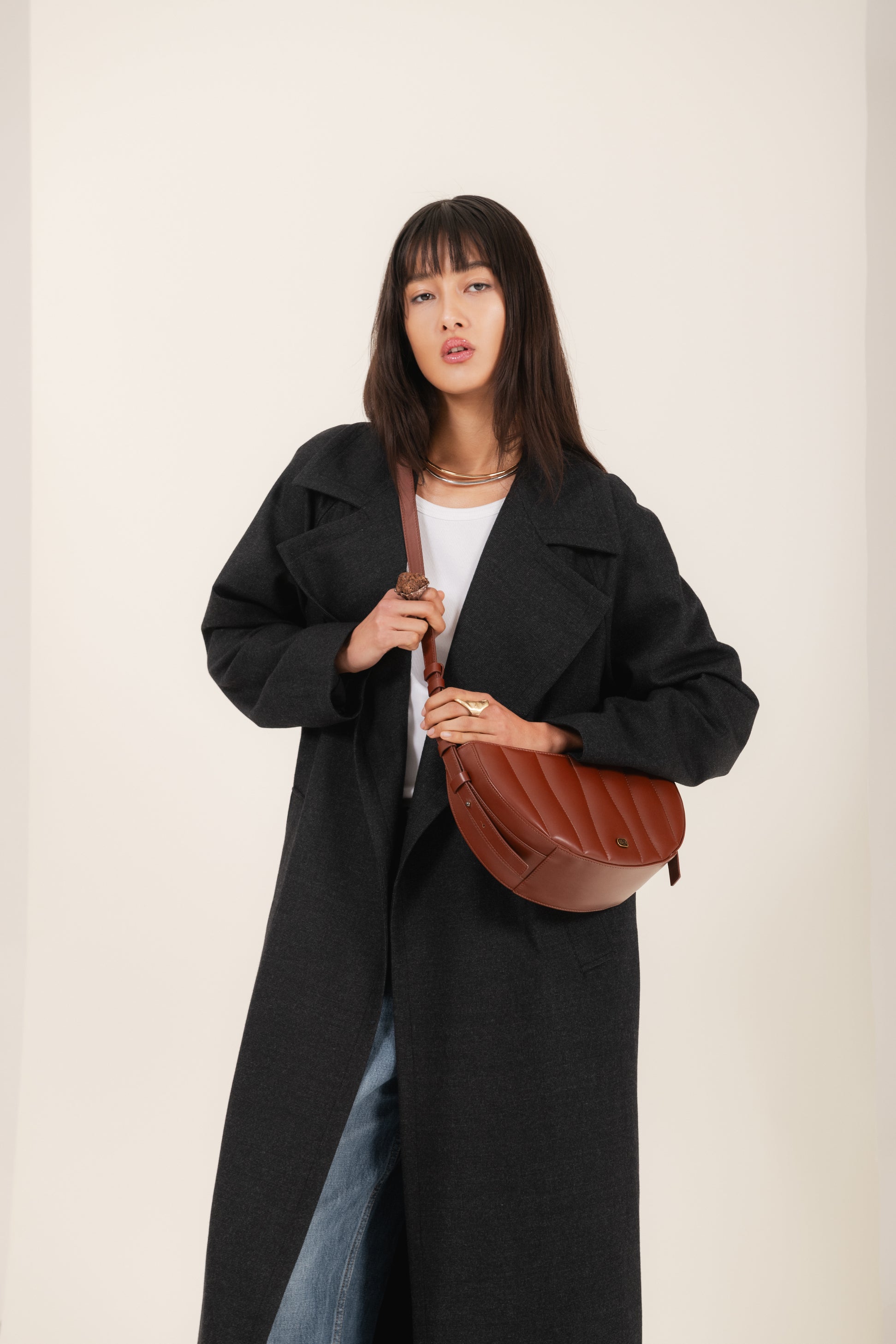 Cappotto lungo in flanella colore antracite