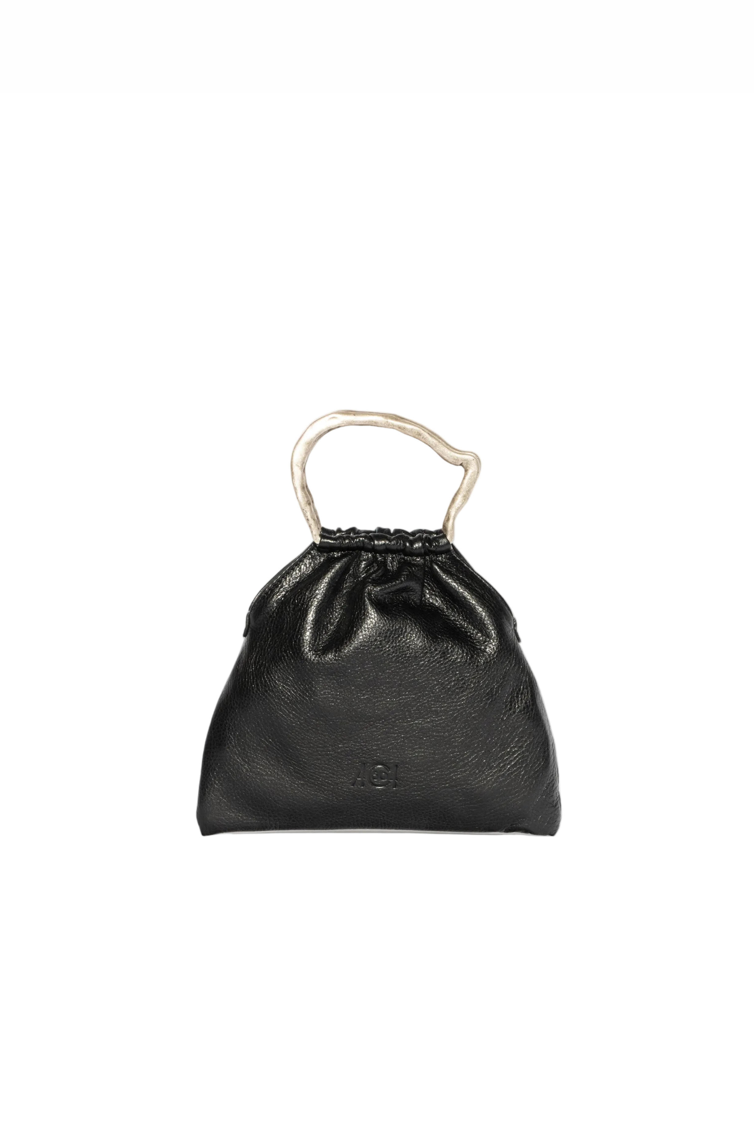 Mini bag pouch in pelle new mexico colore nero. Manico argento