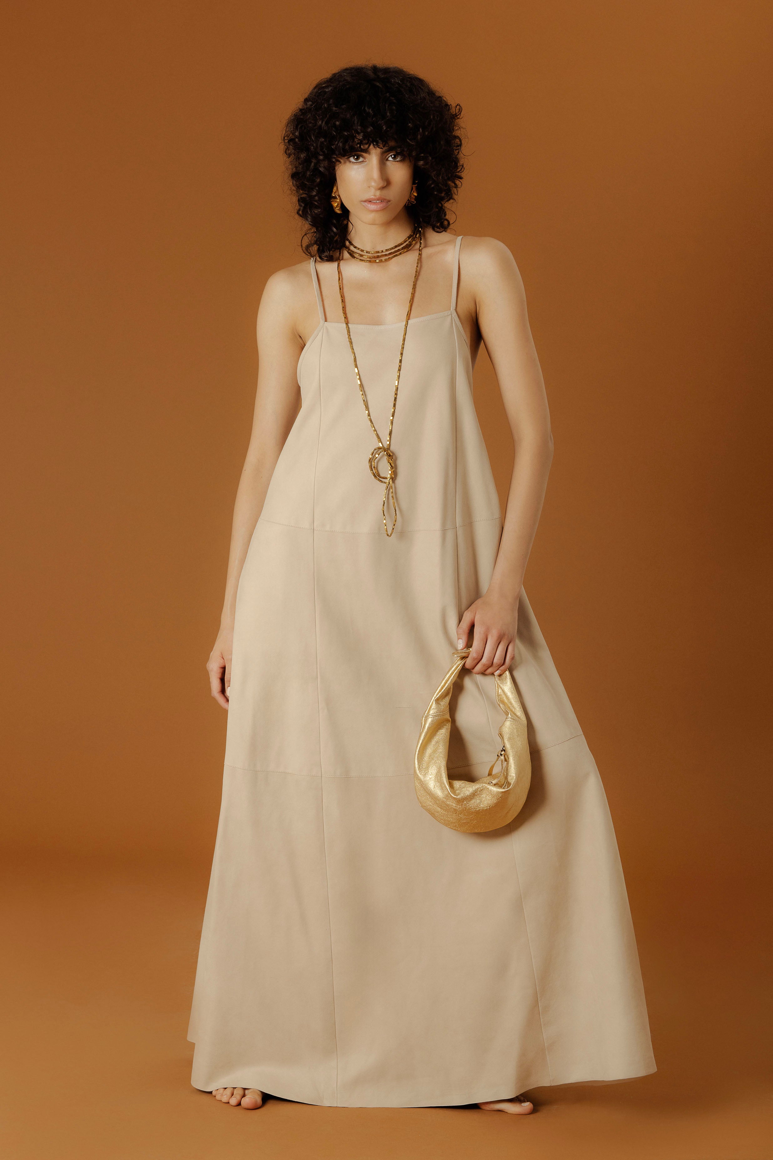 Mini borsa a spalla in pelle colore oro