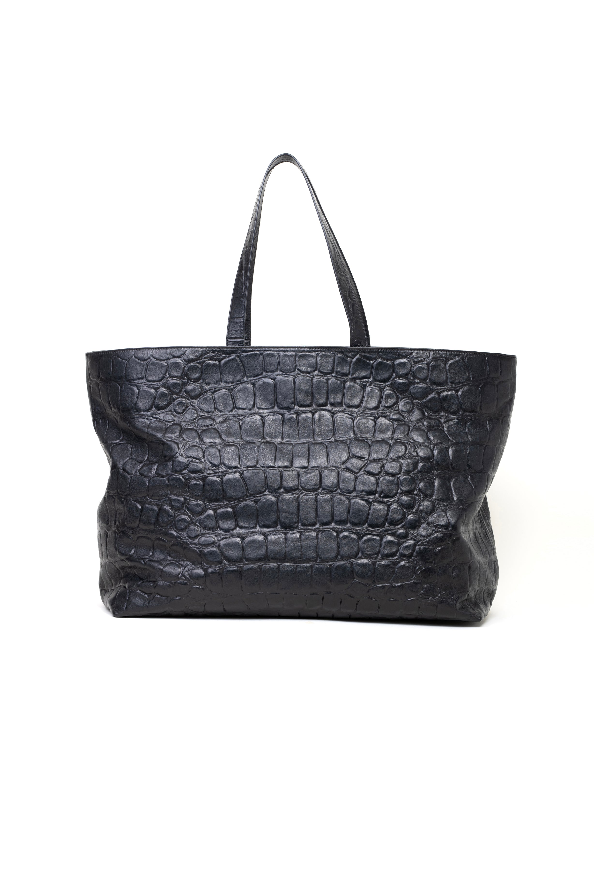 Shopping bag in pelle colore nero effetto coccodrillato