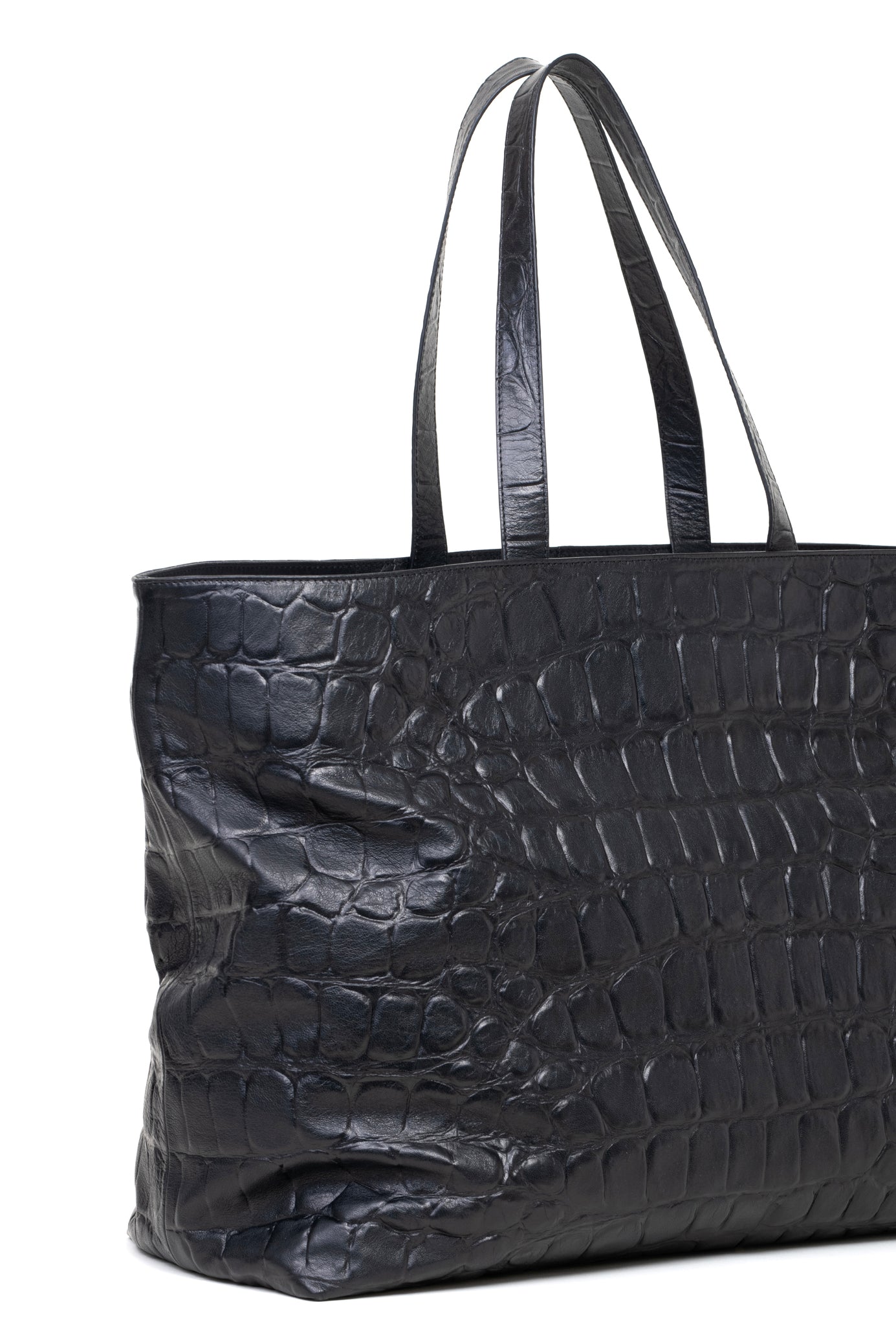 Shopping bag in pelle colore nero effetto coccodrillato