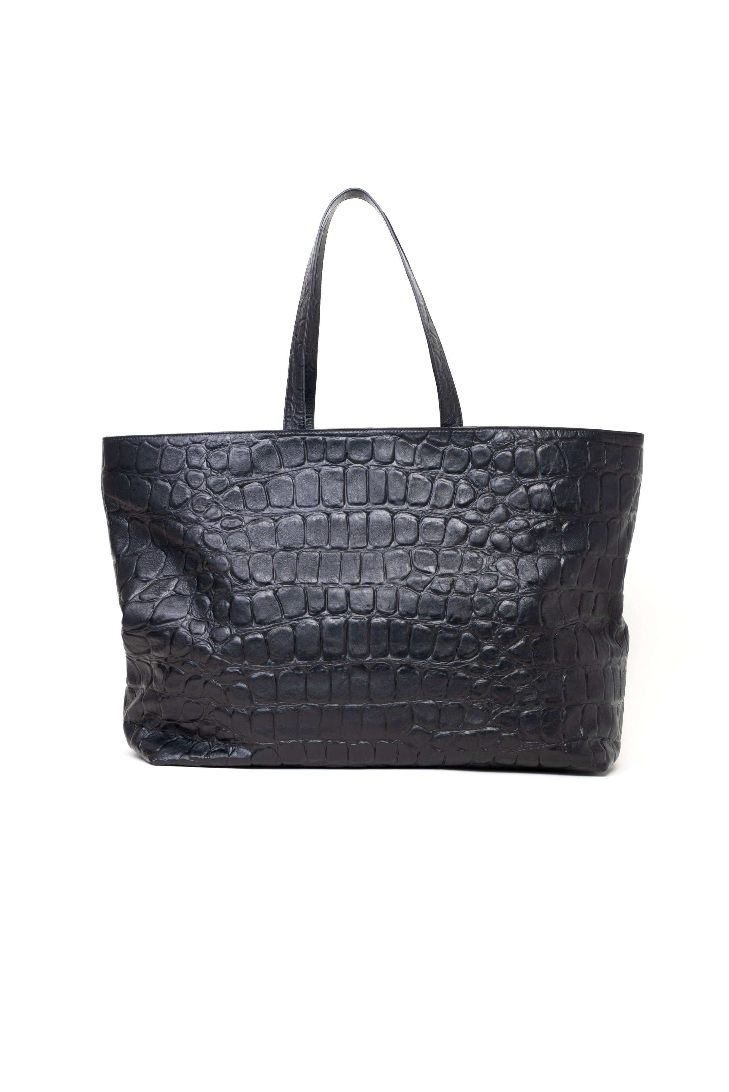 Shopping bag in pelle colore nero effetto coccodrillato