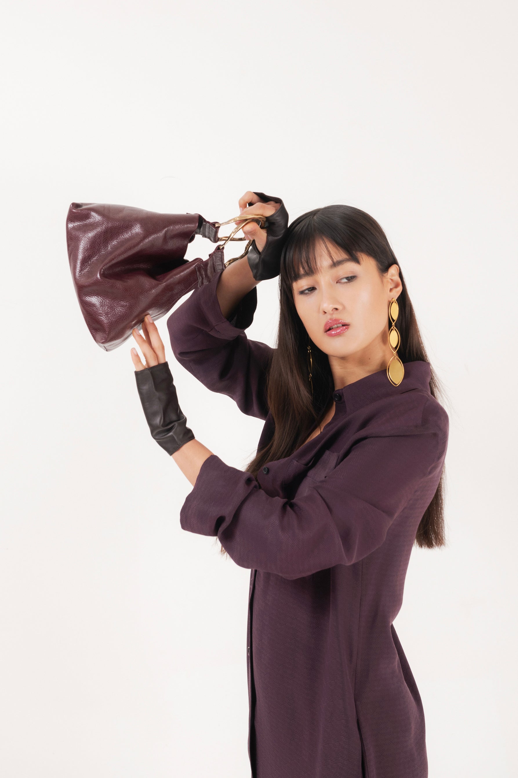 Abito chemisier lungo in viscosa colore bordeaux