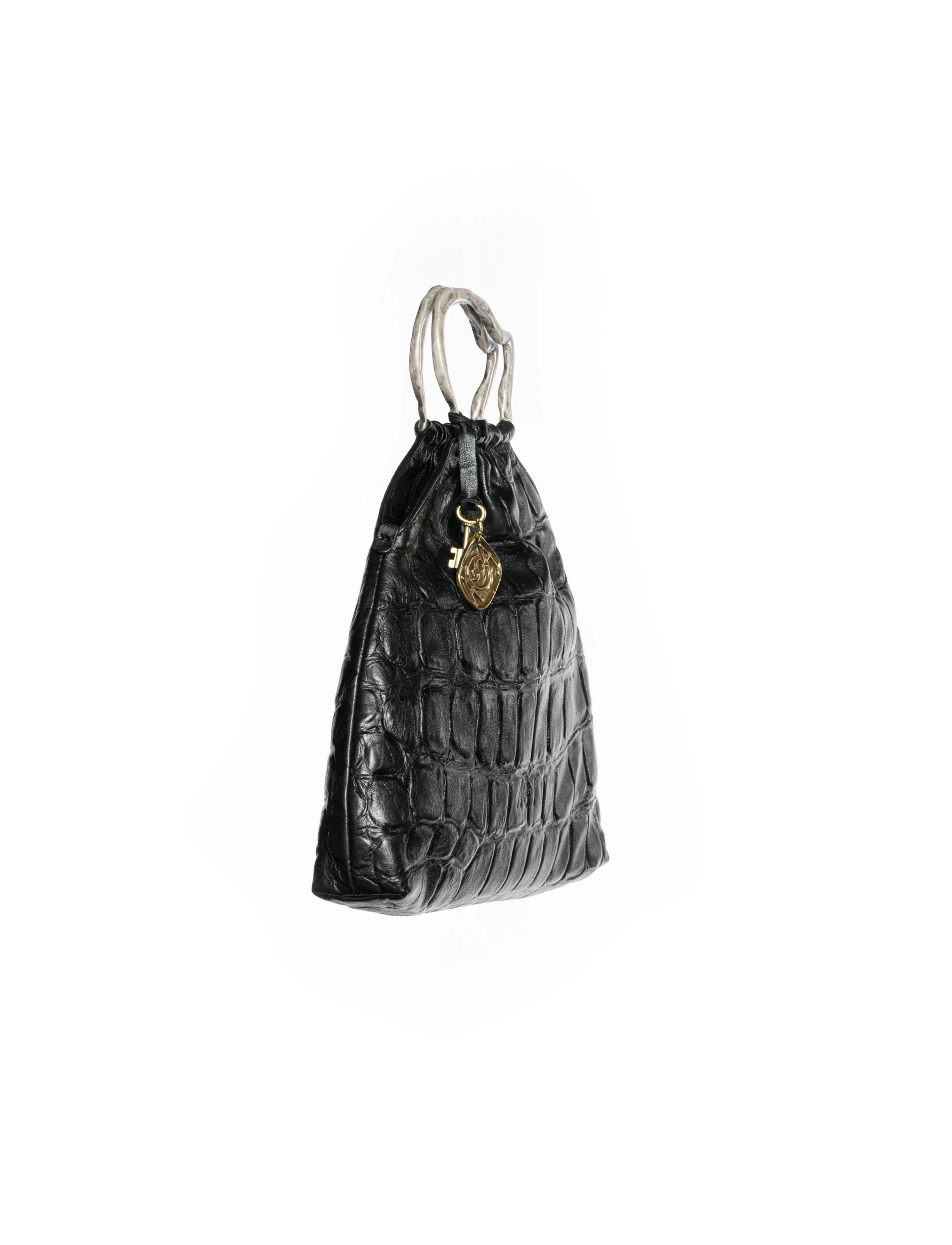 Bag pouch in pelle colore nero effetto coccodrillo