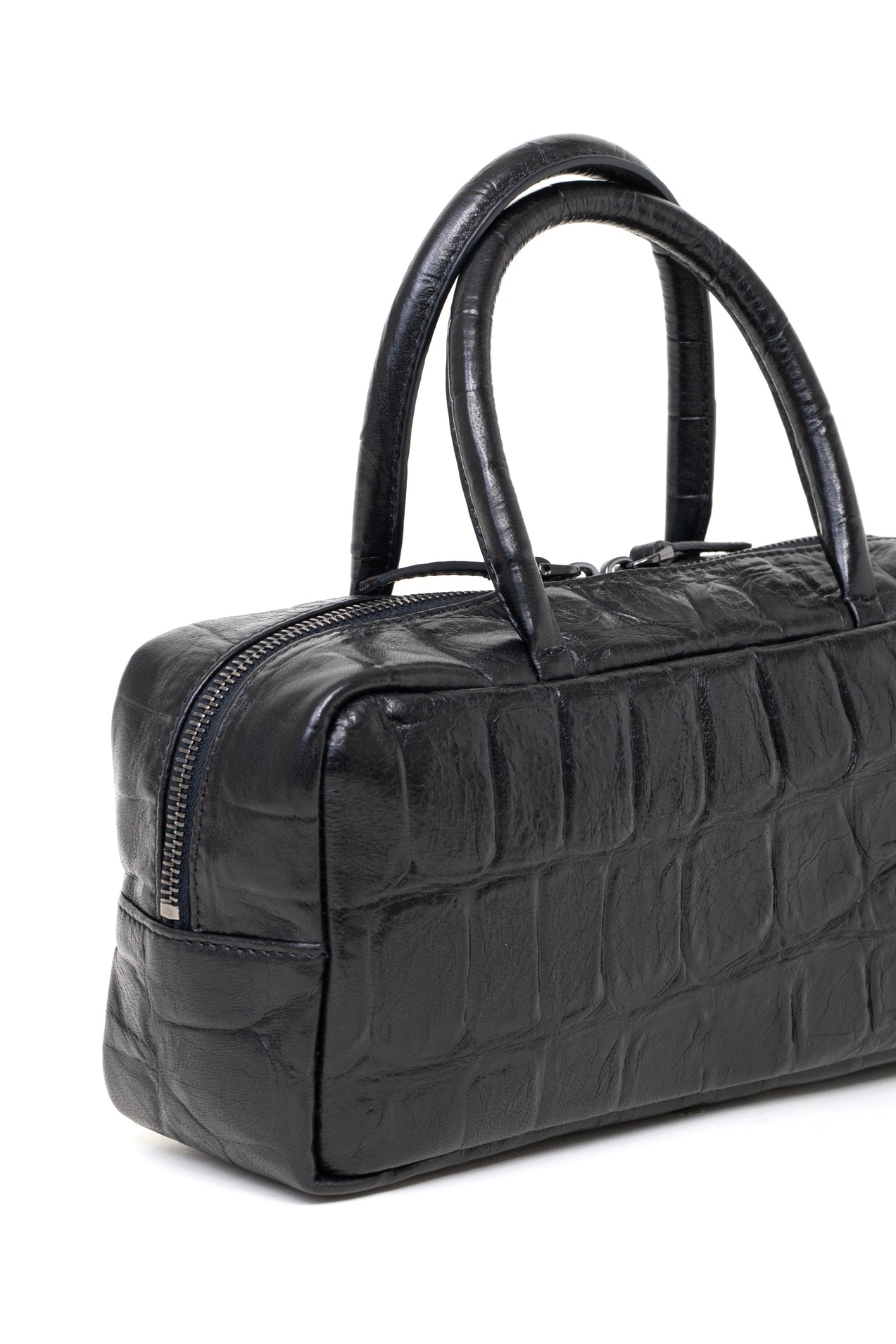 Mini bauletto in pelle colore nero effetto coccodrillato