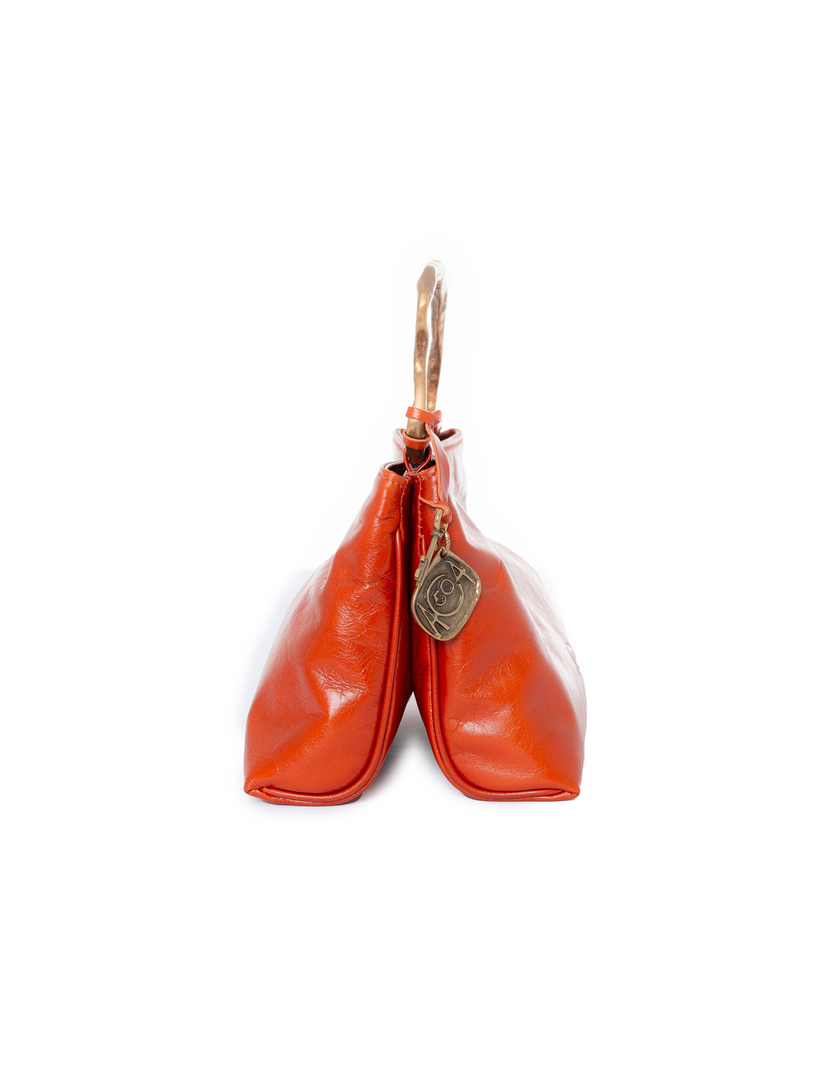 Borsa doppio scomparto in pelle colore arancio
