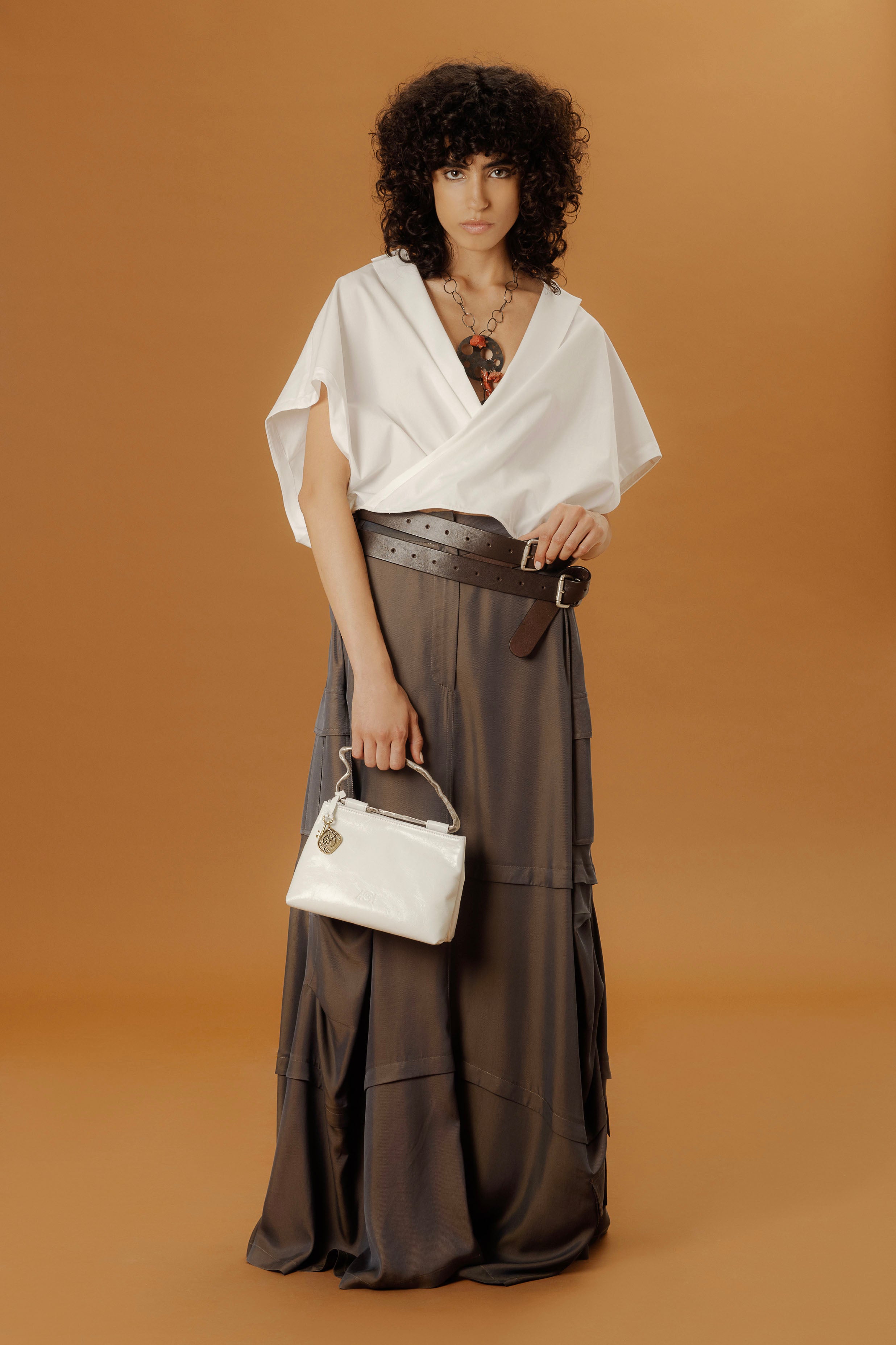 Borsa doppio scomparto in pelle colore bianco