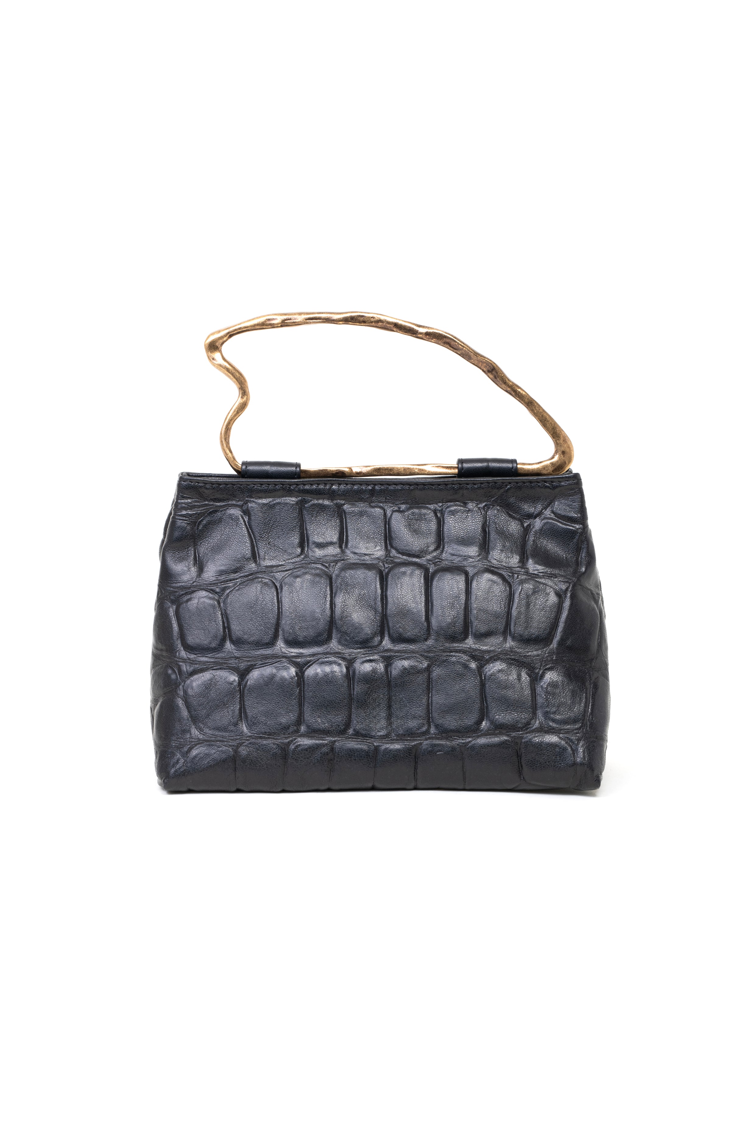 Borsa doppio scomparto in pelle colore nero effetto coccodrillato