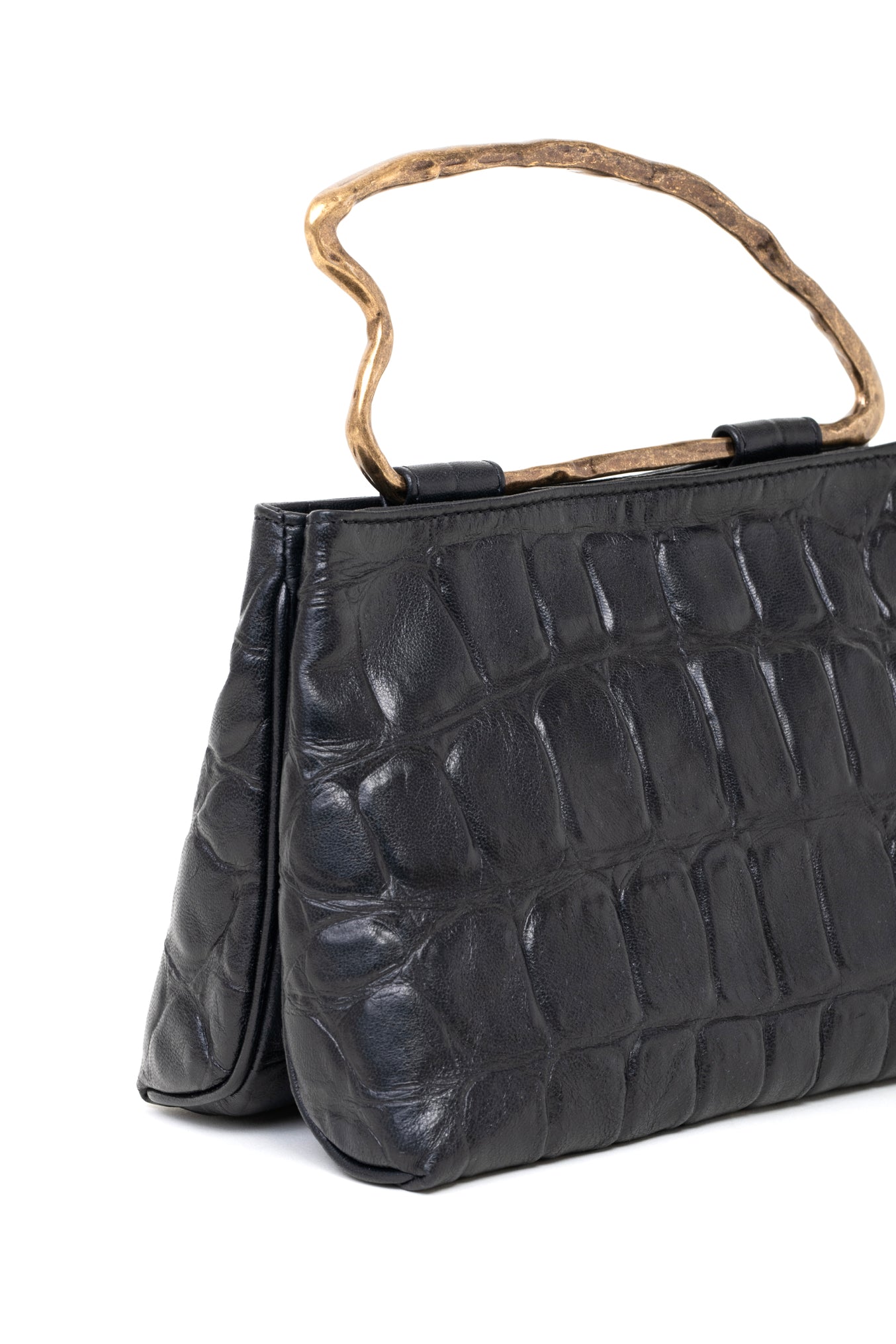 Borsa doppio scomparto in pelle colore nero effetto coccodrillato