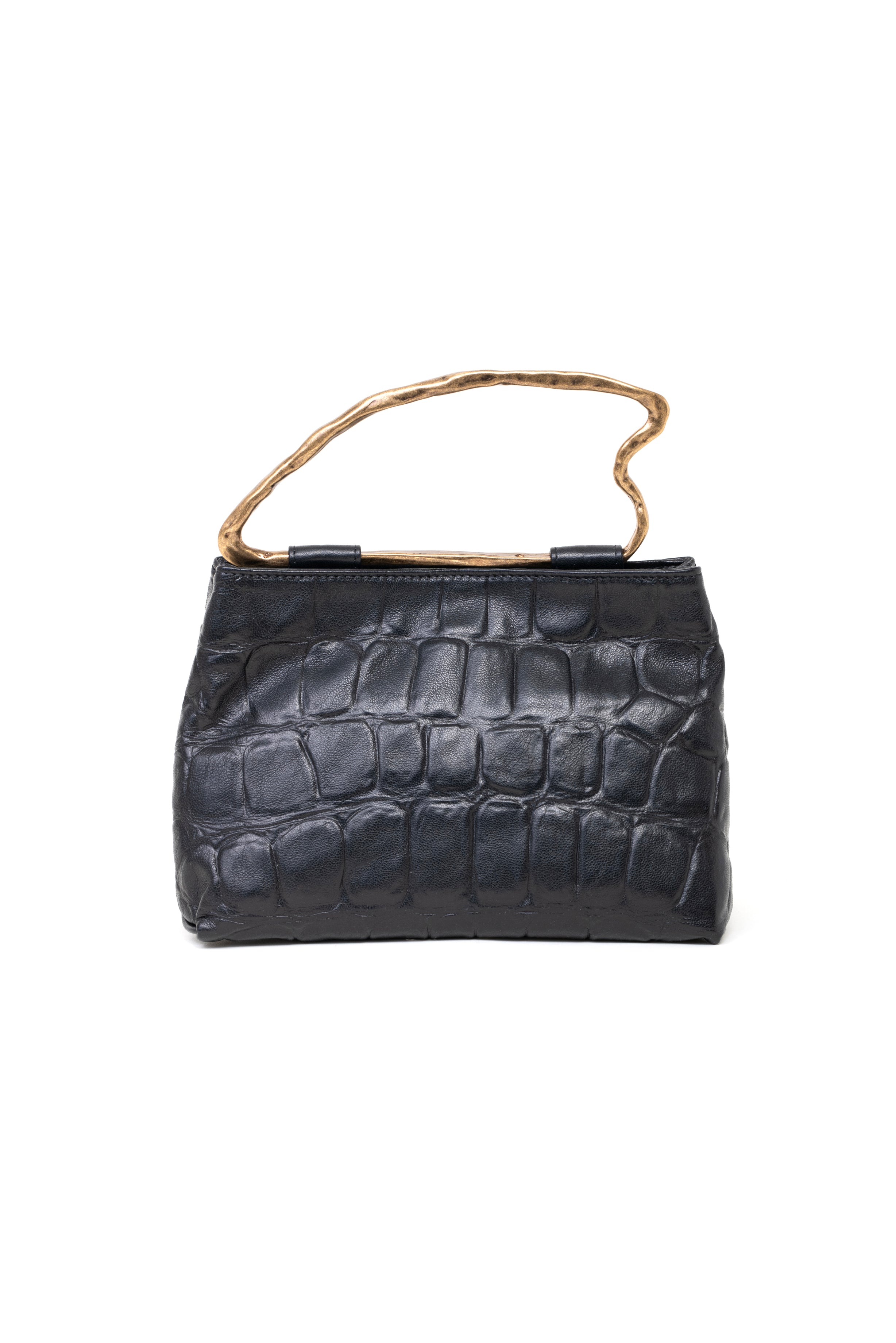 Borsa doppio scomparto in pelle colore nero effetto coccodrillato