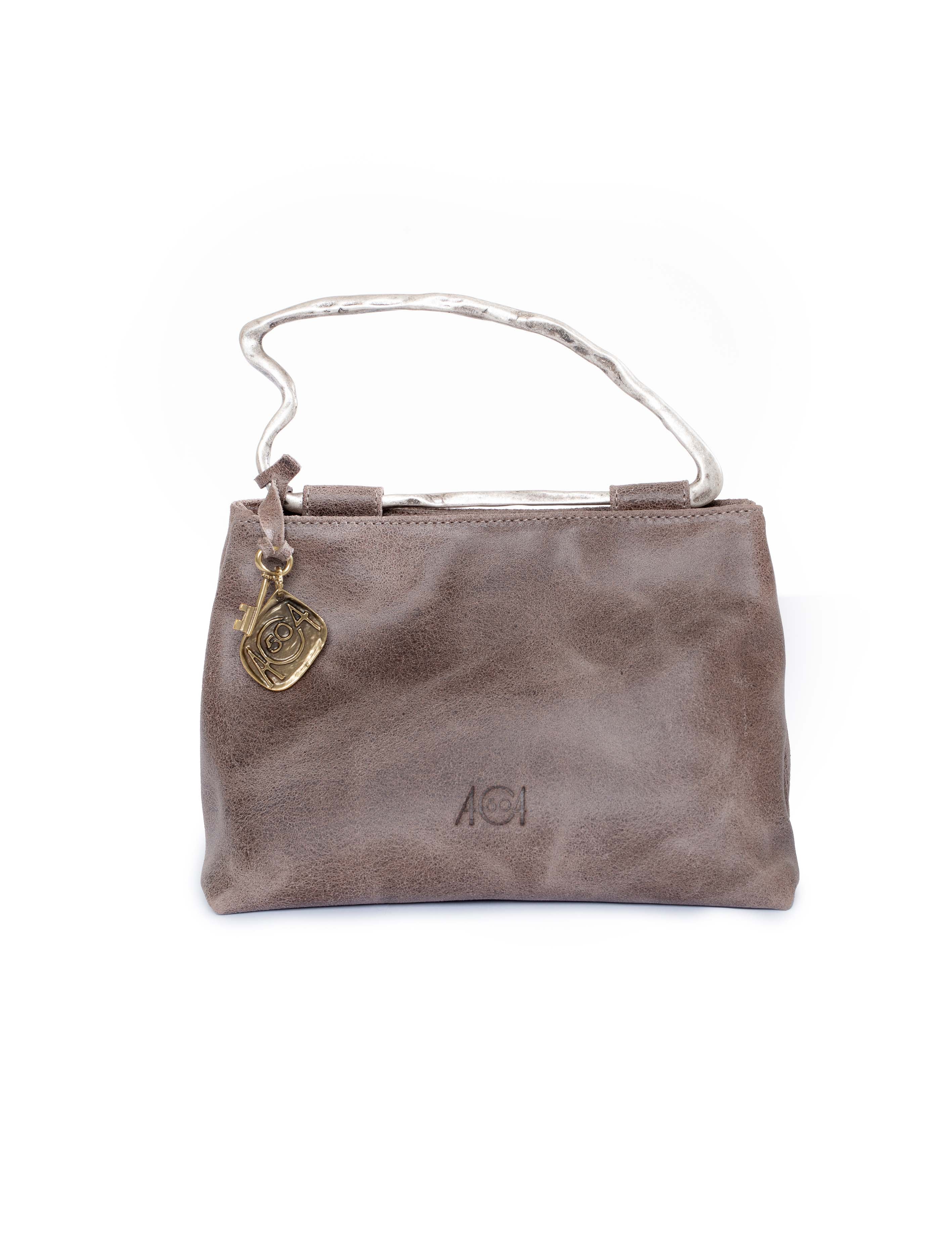 Borsa doppio scomparto in pelle colore tortora