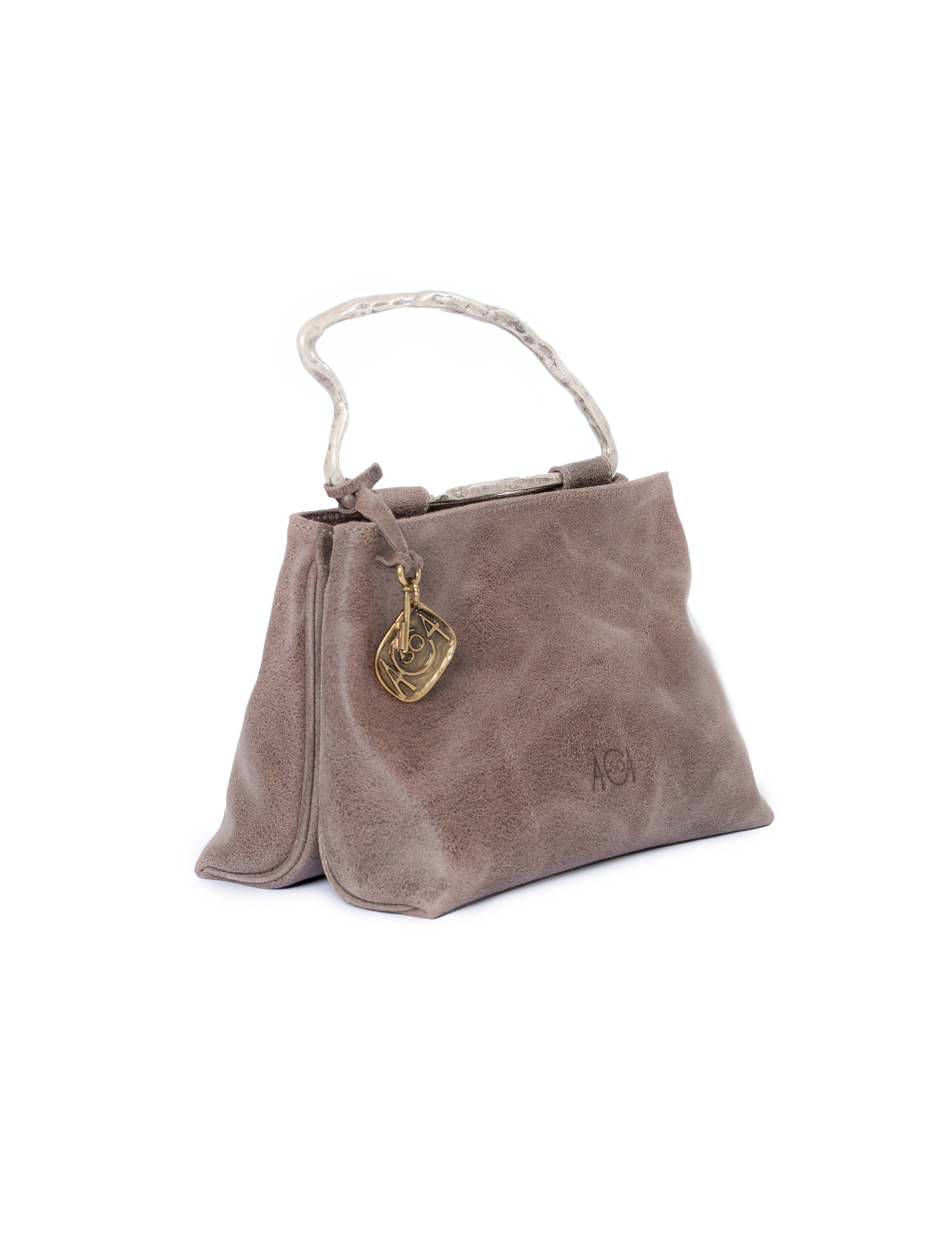 Borsa doppio scomparto in pelle colore tortora