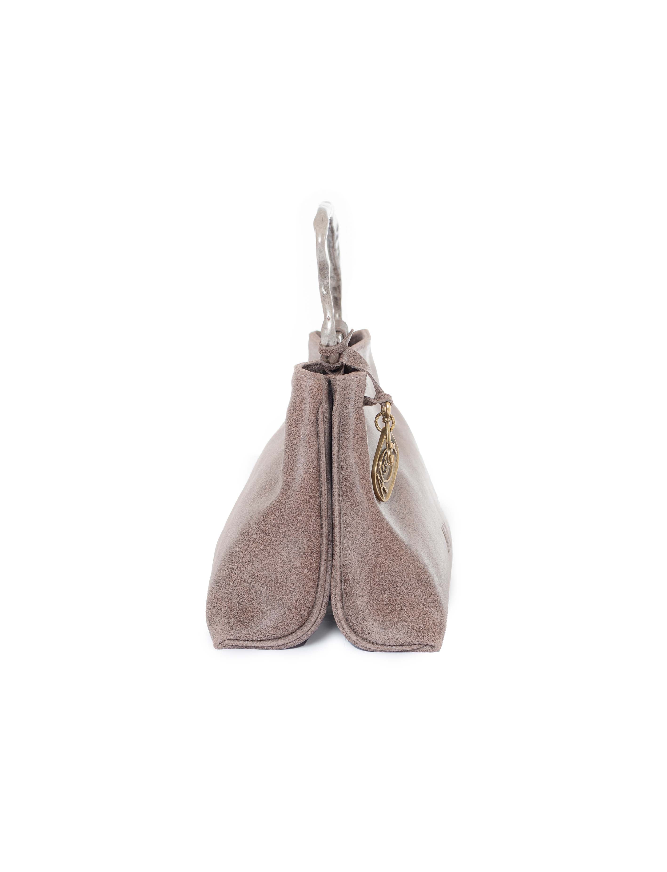 Borsa doppio scomparto in pelle colore tortora