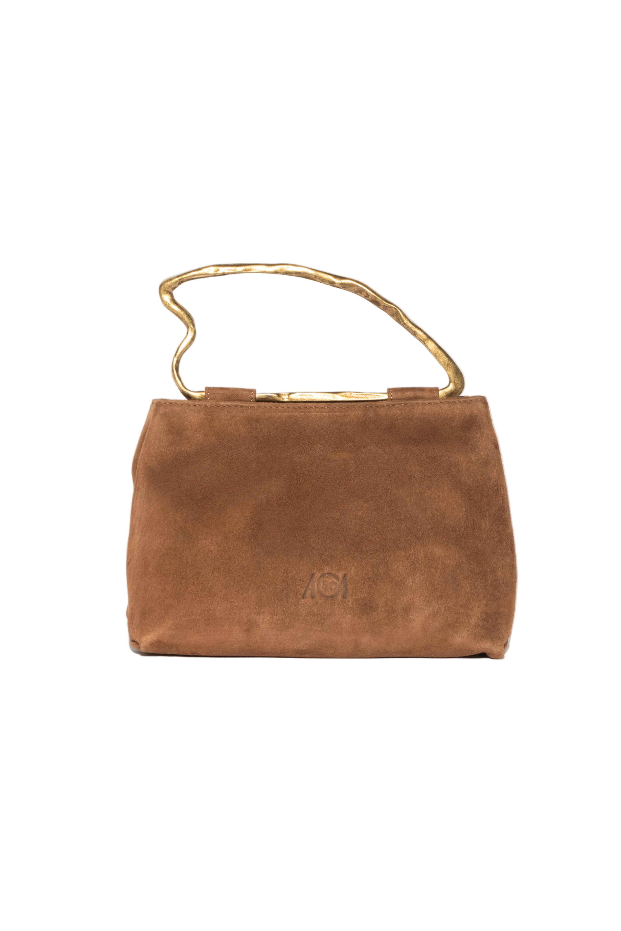 Borsa doppio scomparto in suede colore cioccolato