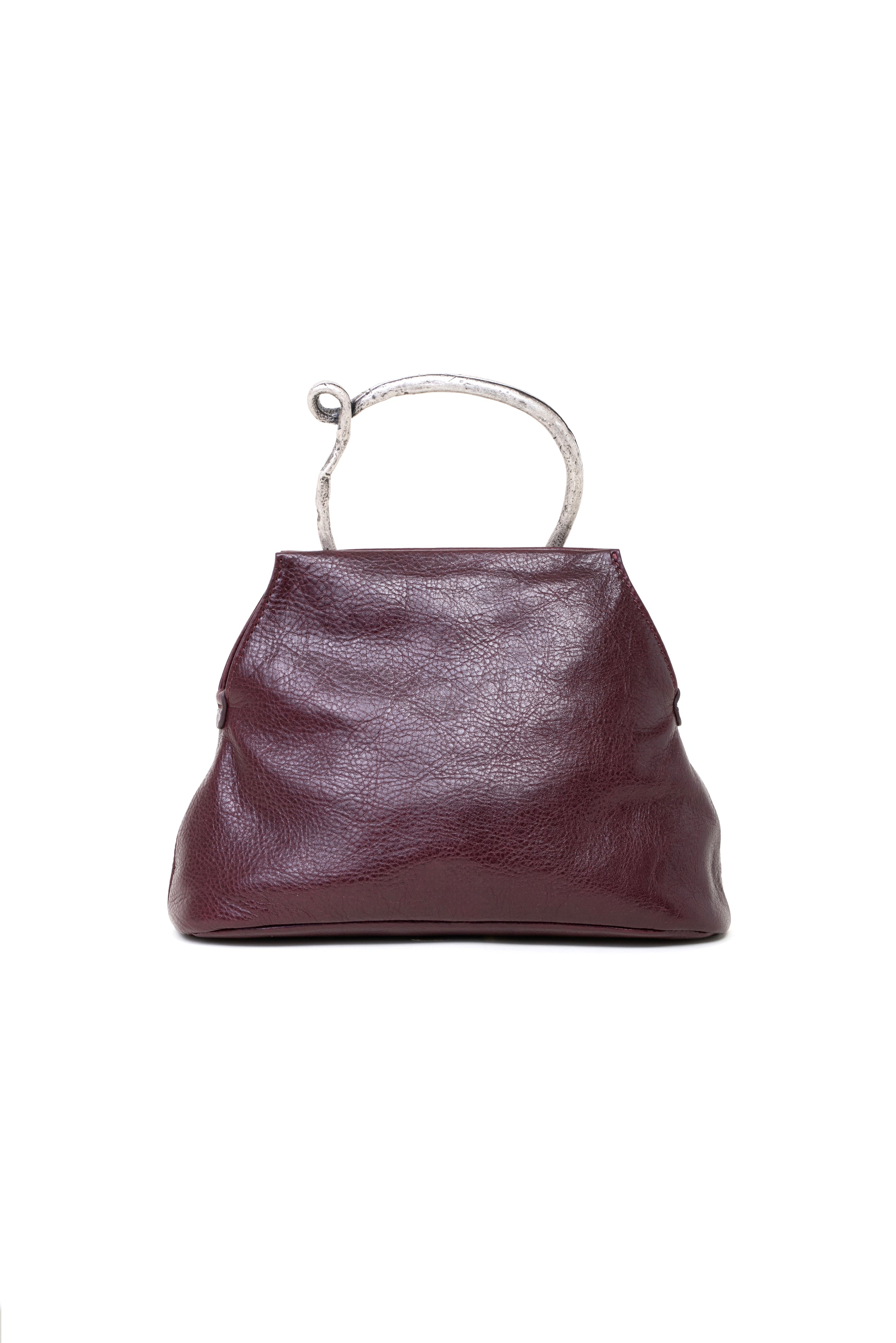 Mini bag in pelle colore bordeaux con manico foglia