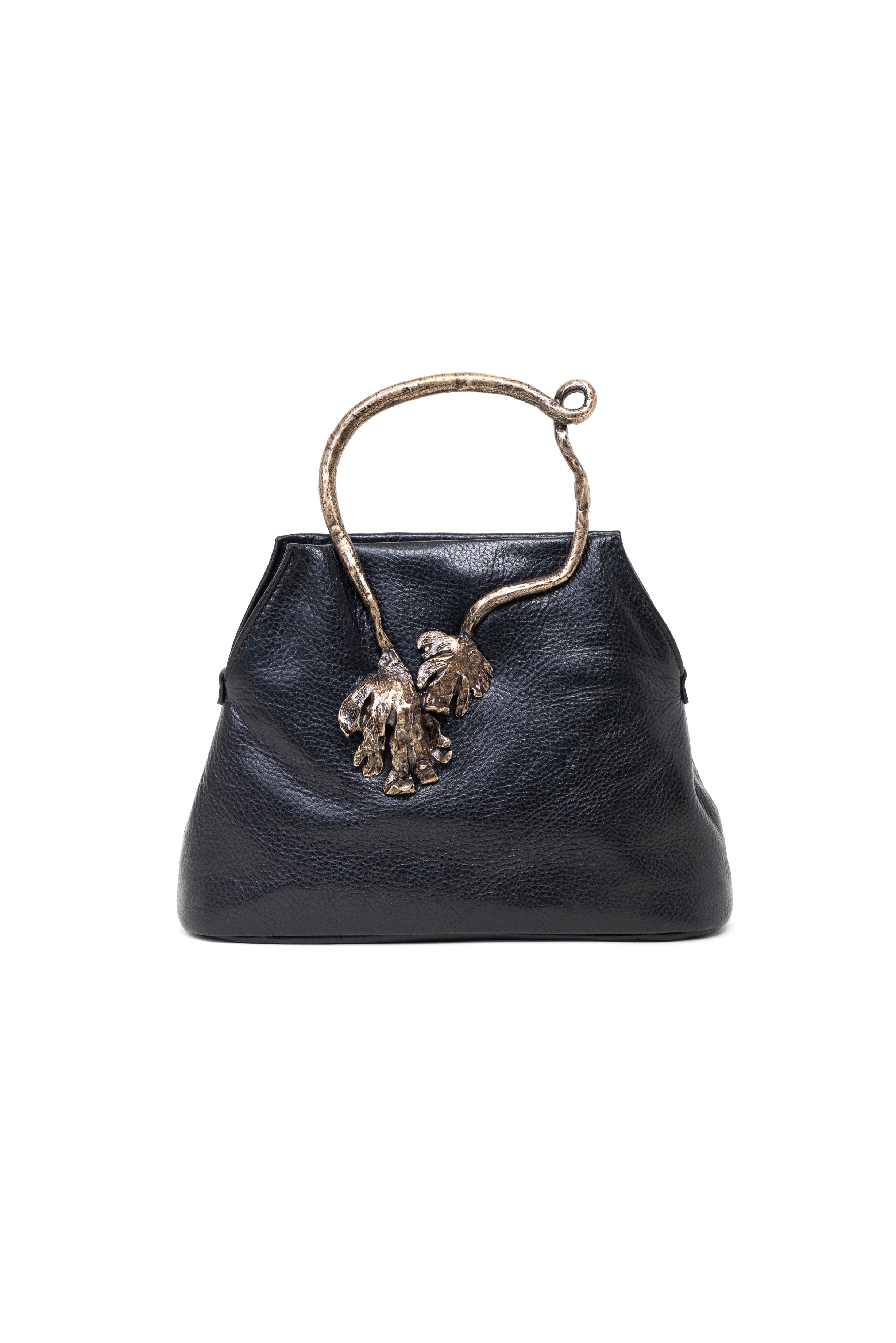 Mini bag in pelle colore nero con manico foglia