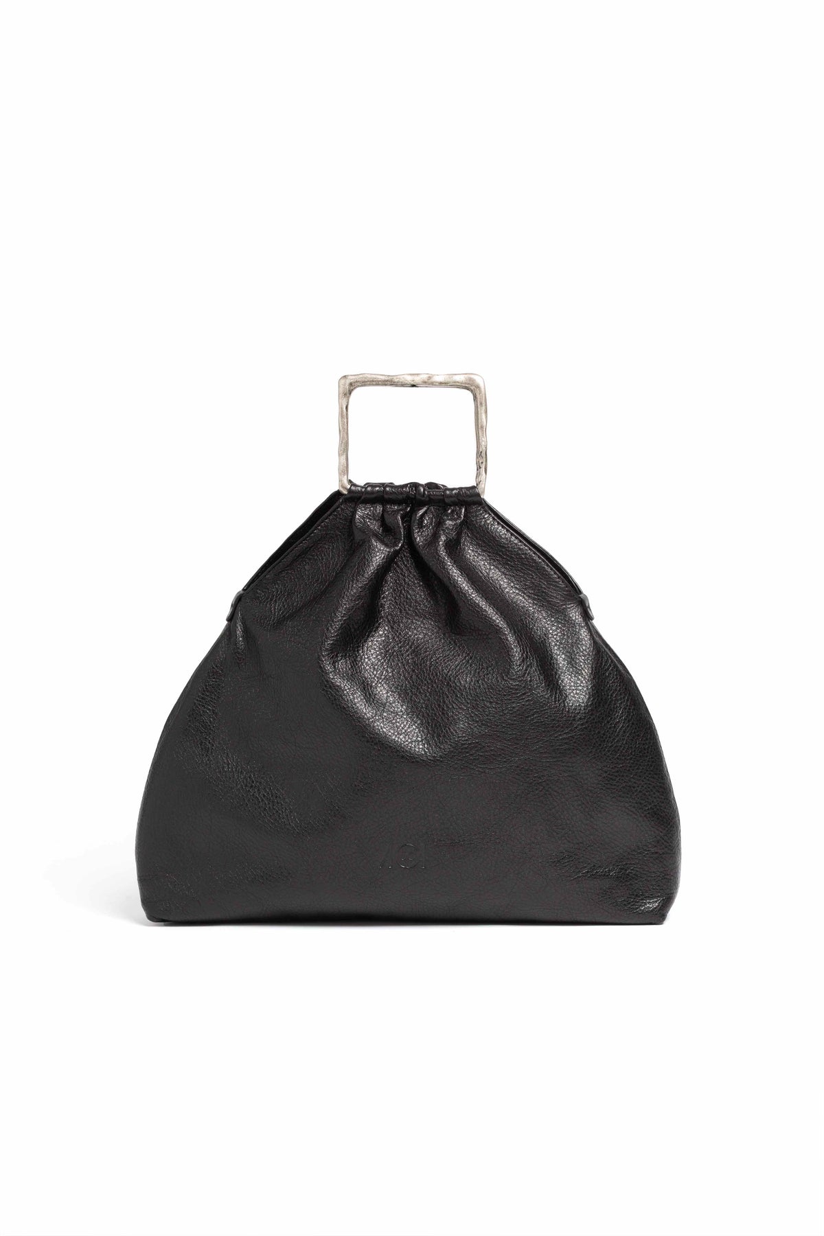 Borsa pouch in pelle new mexico colore nero. Manico argento e tracolla.