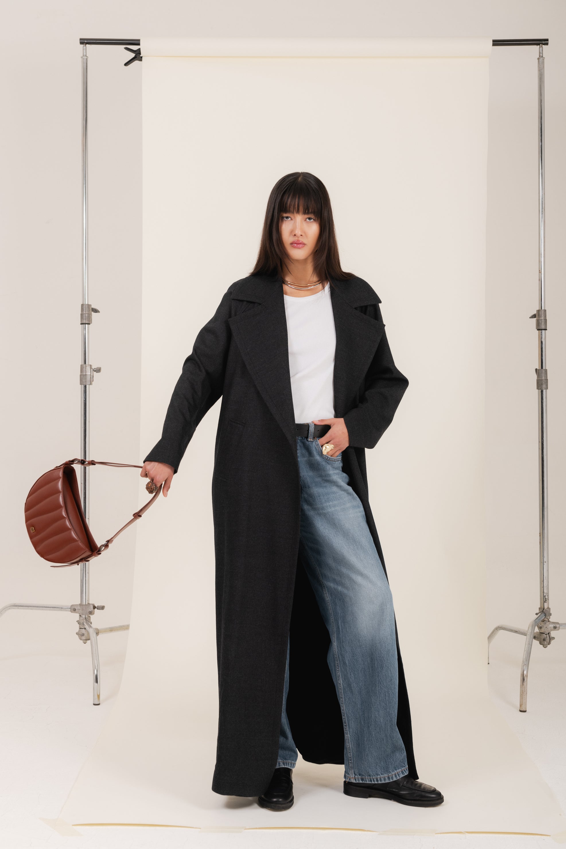 Cappotto lungo in flanella colore antracite