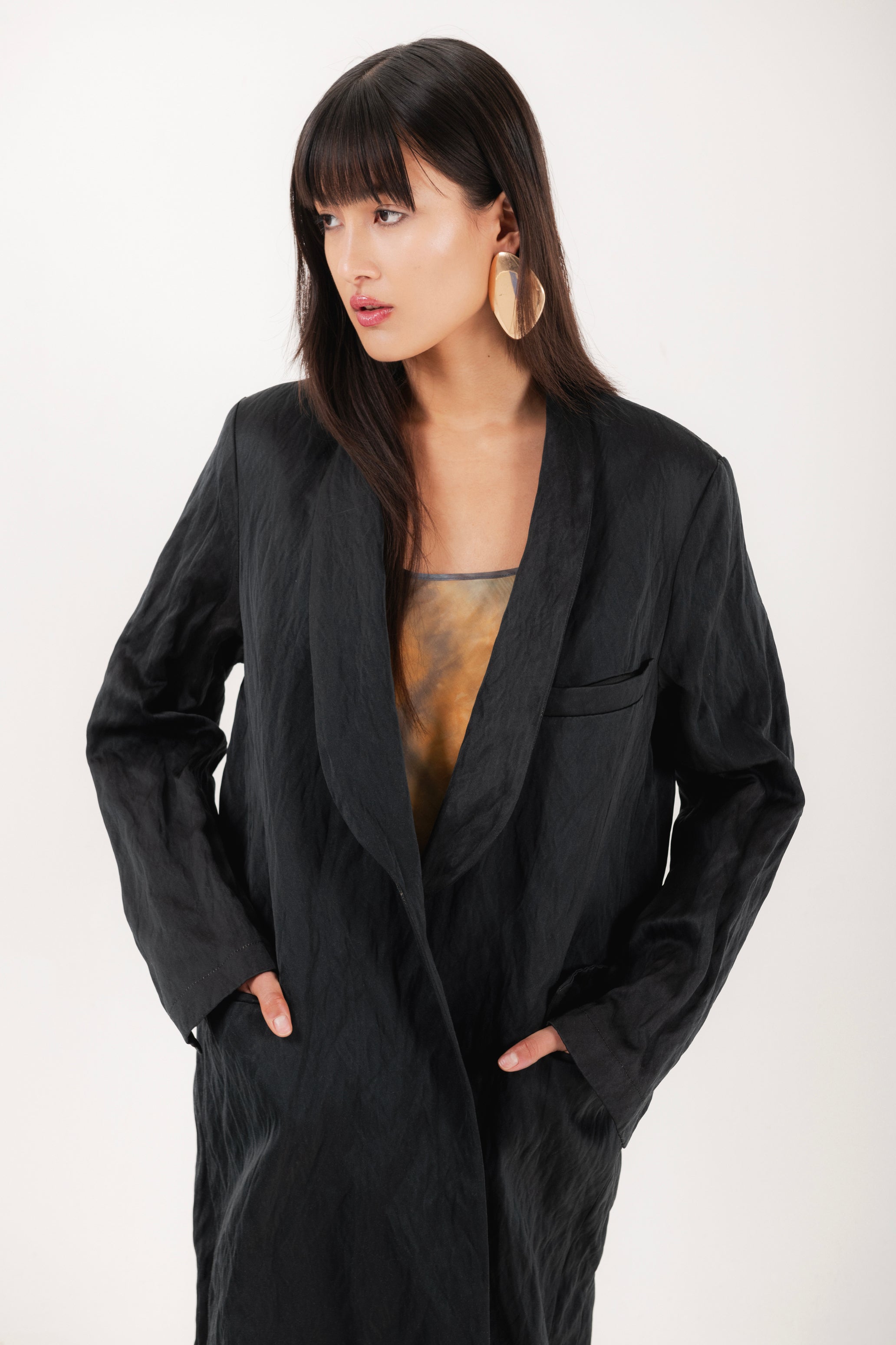 Cappotto midi in duchesse colore nero