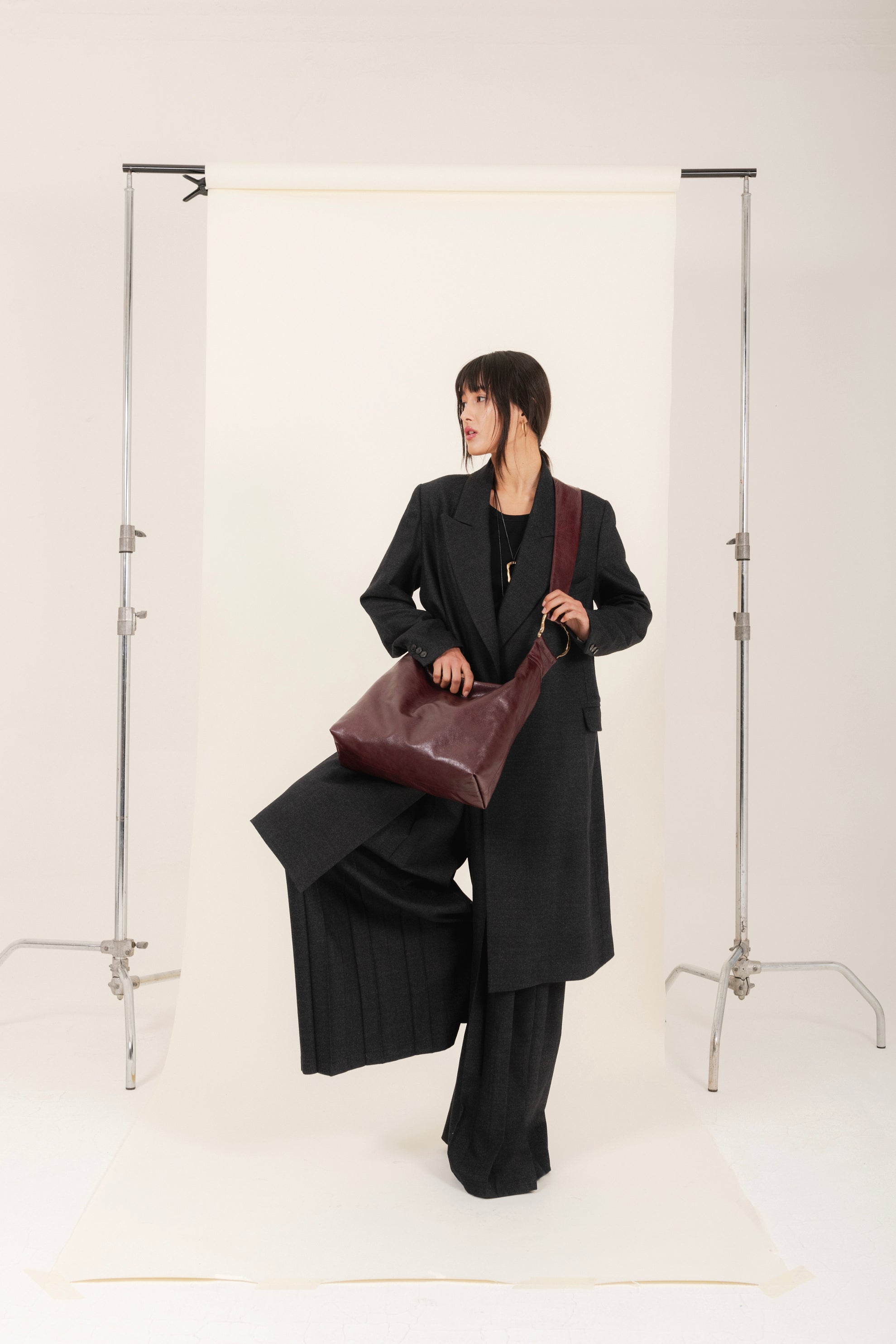 Cappotto midi in flanella colore antracite