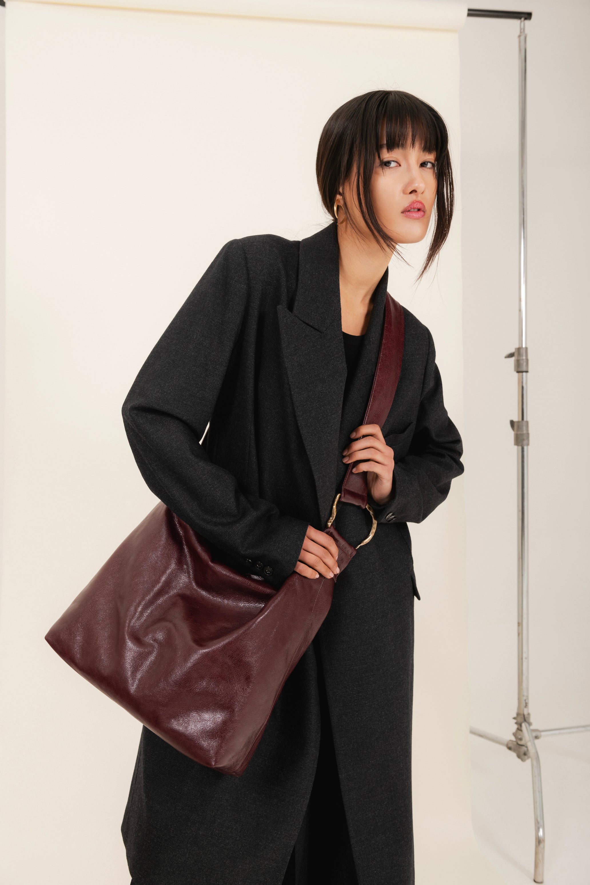 Cappotto midi in flanella colore antracite