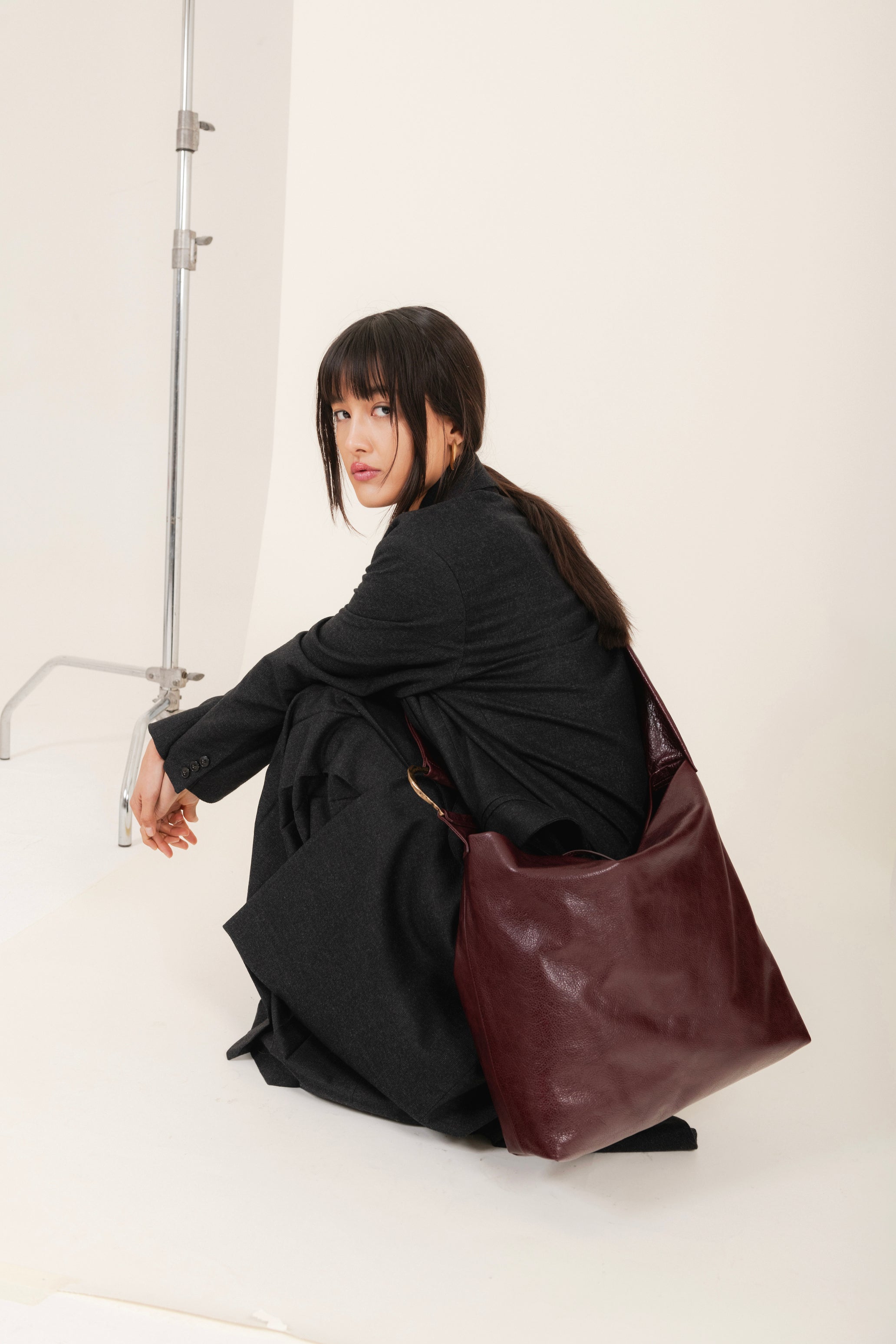 Cappotto midi in flanella colore antracite