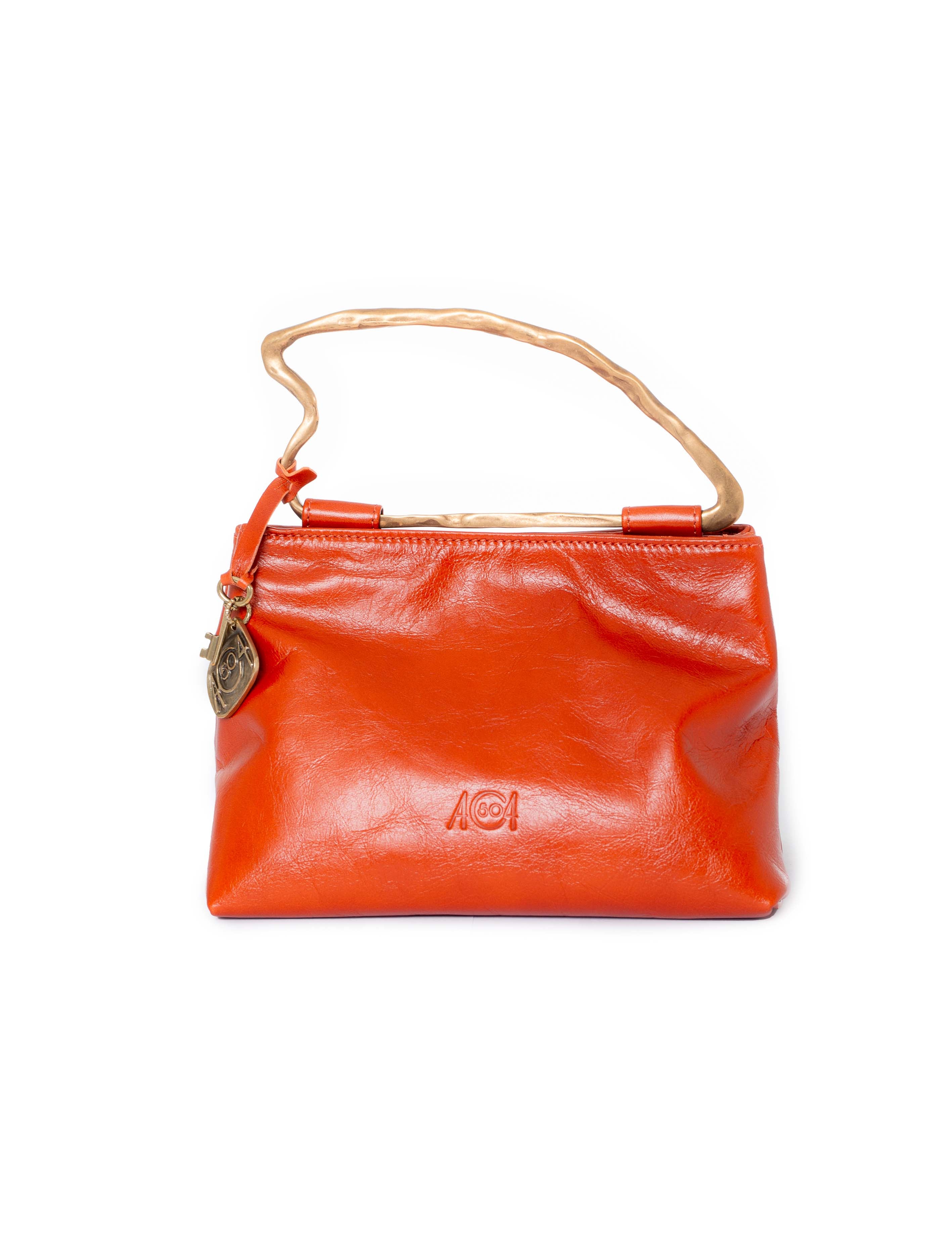 Borsa doppio scomparto in pelle arancio fronte