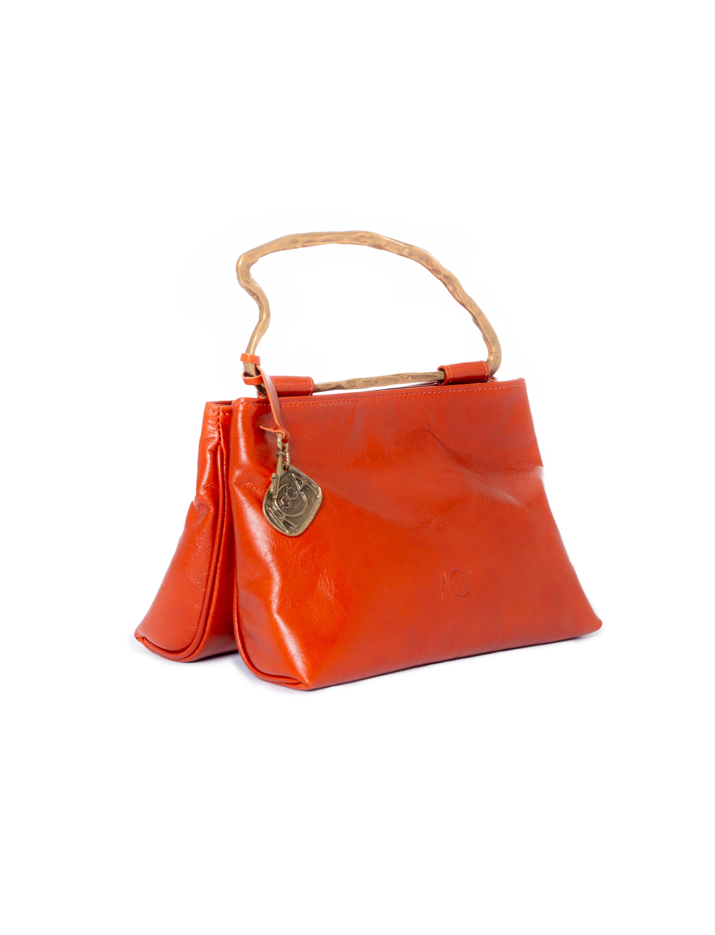 Borsa doppio scomparto in pelle arancio lato