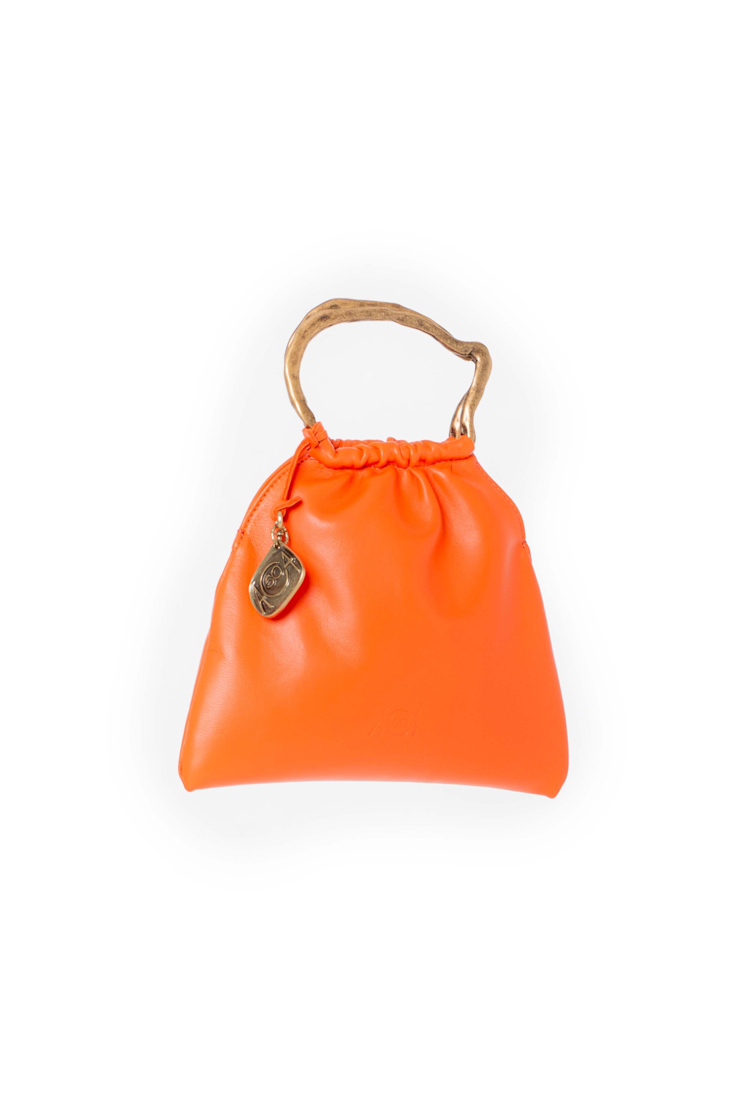 Mini borsa a sacchetto in pelle arancio fronte