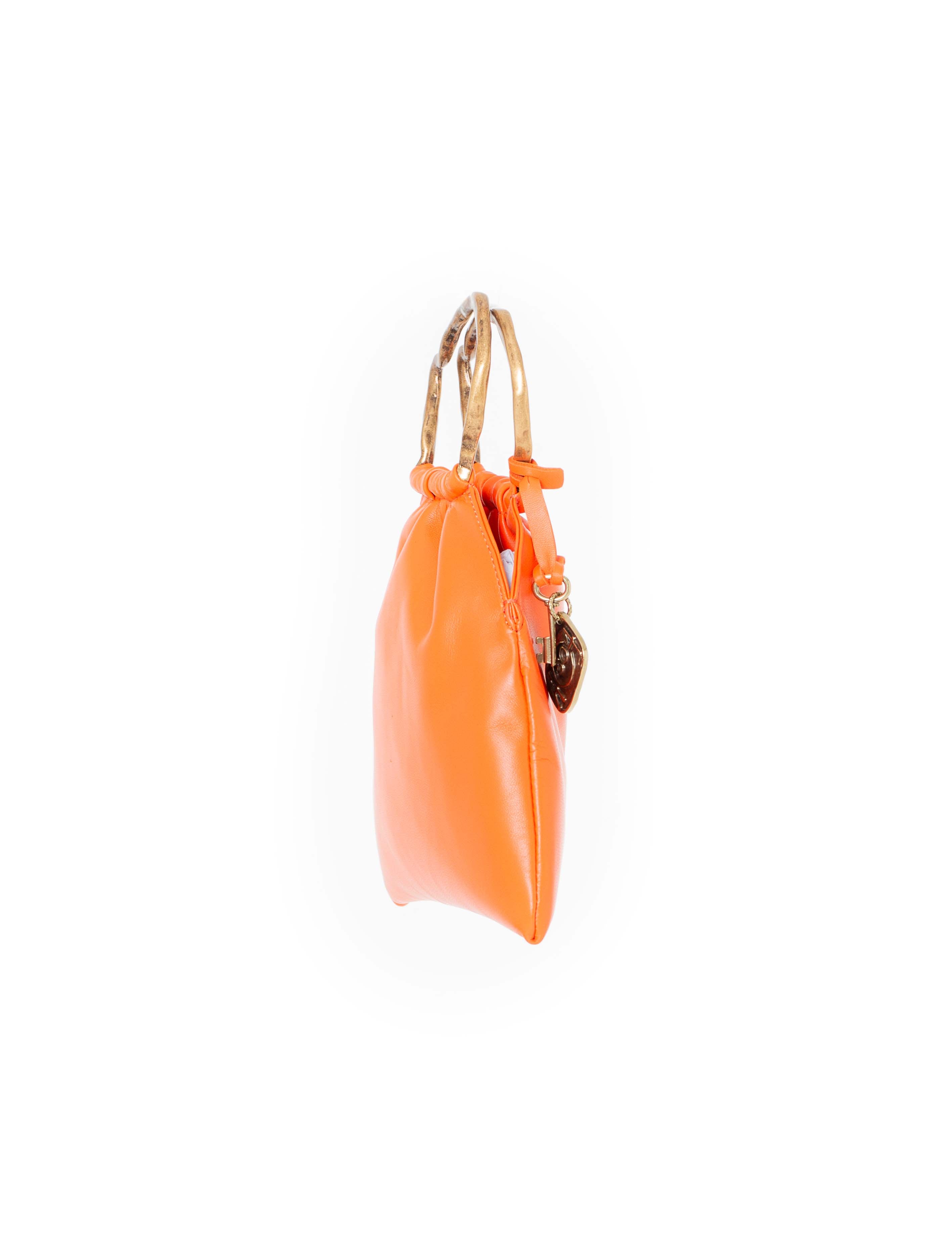 Mini borsa a sacchetto in pelle arancio lato