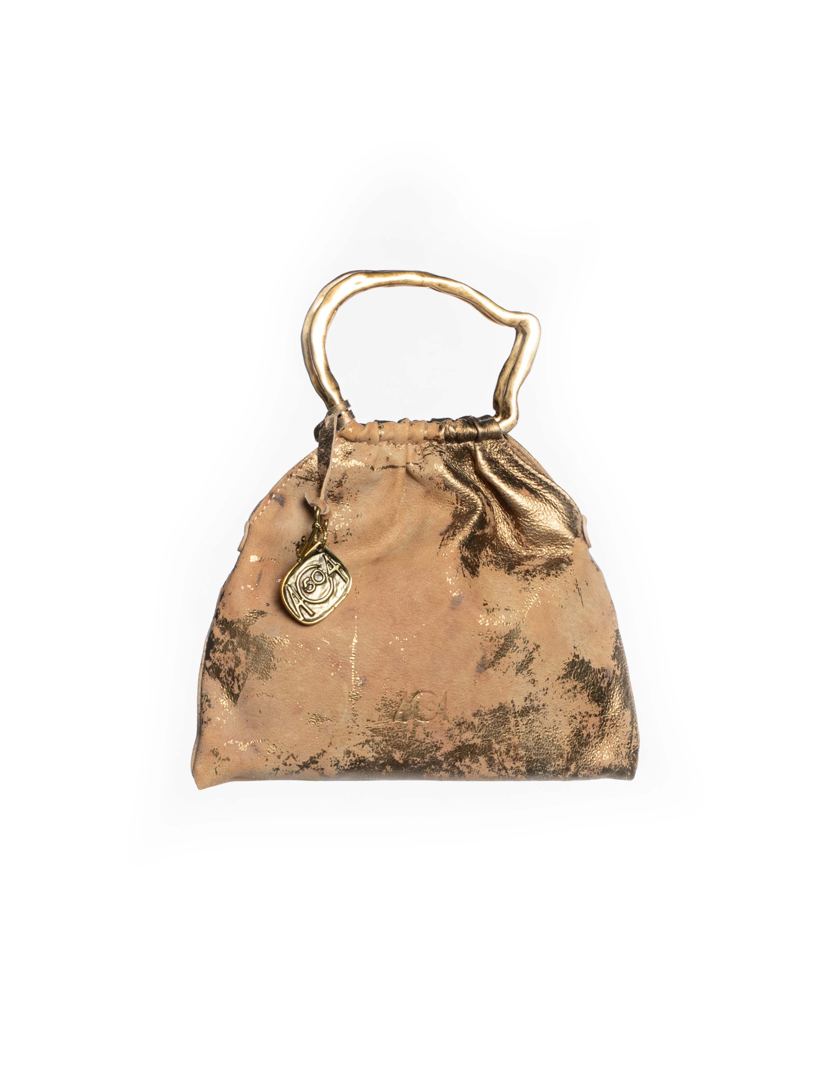 Mini borsa a sacchetto in pelle bronzo marmorizzato fronte