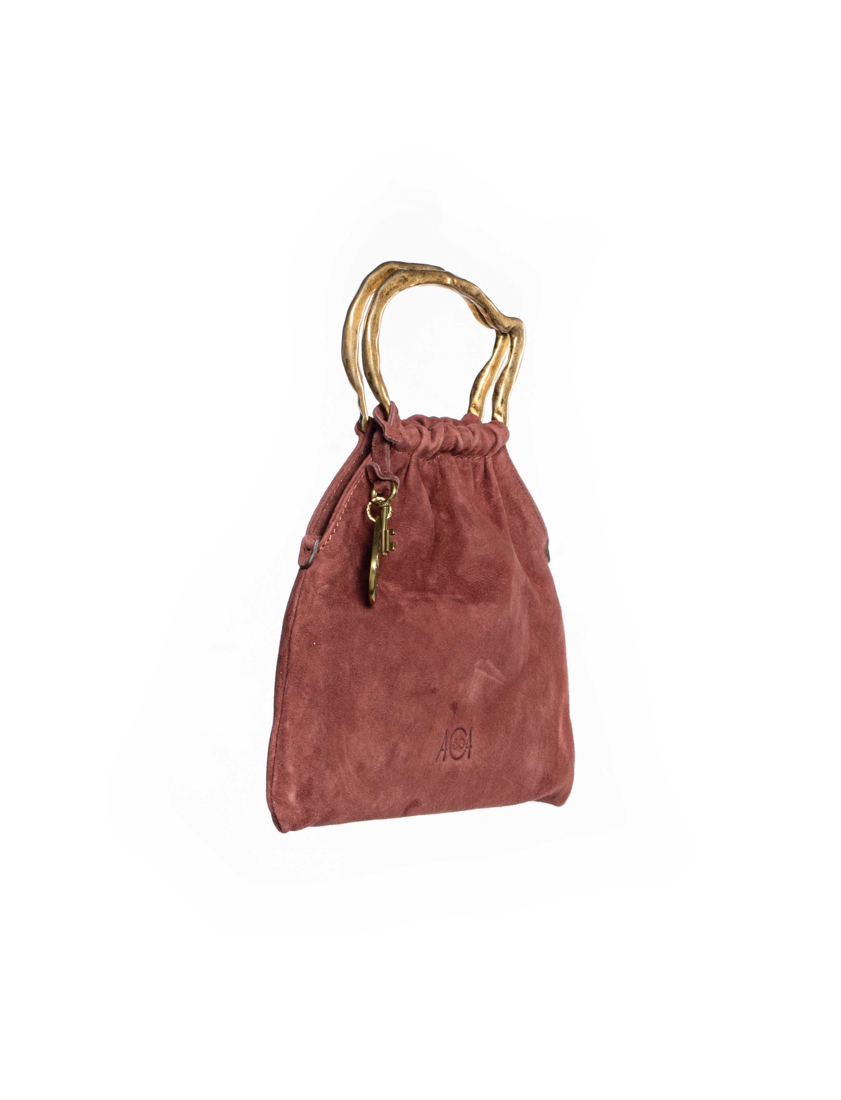 Mini borsa a sacchetto in camoscio bordeaux lato