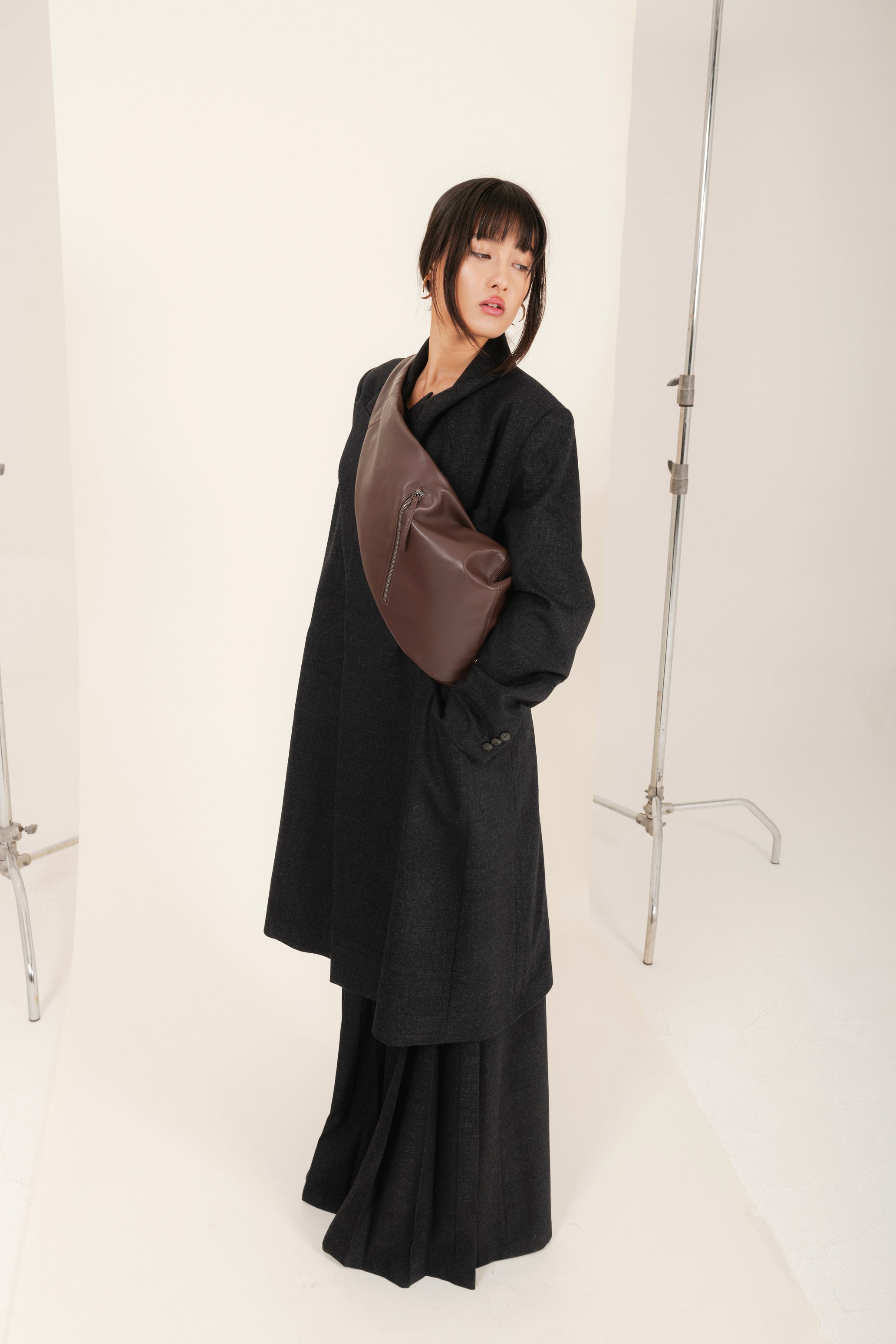 Cappotto midi in flanella colore antracite