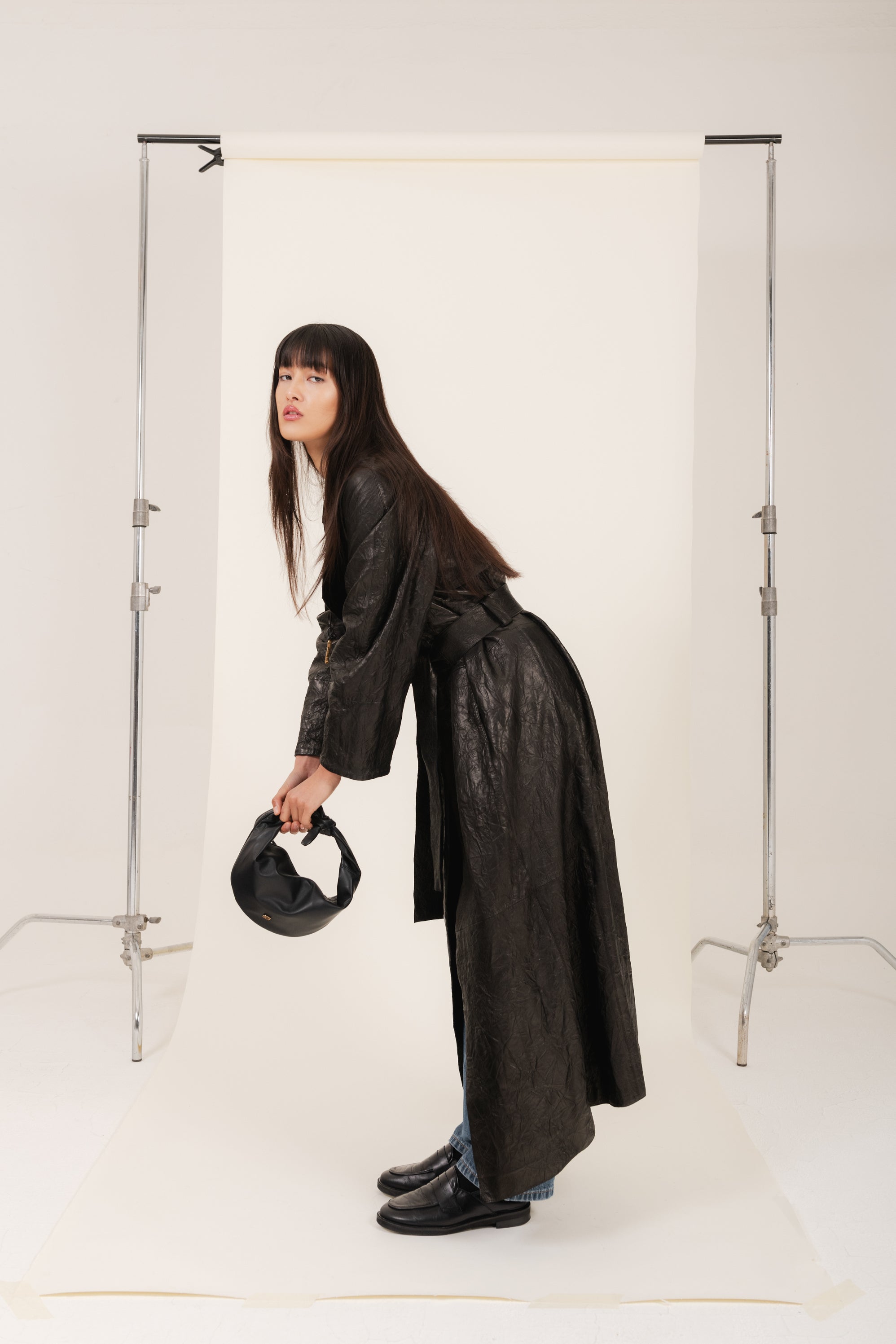 Trench doppiopetto in pelle colore nero
