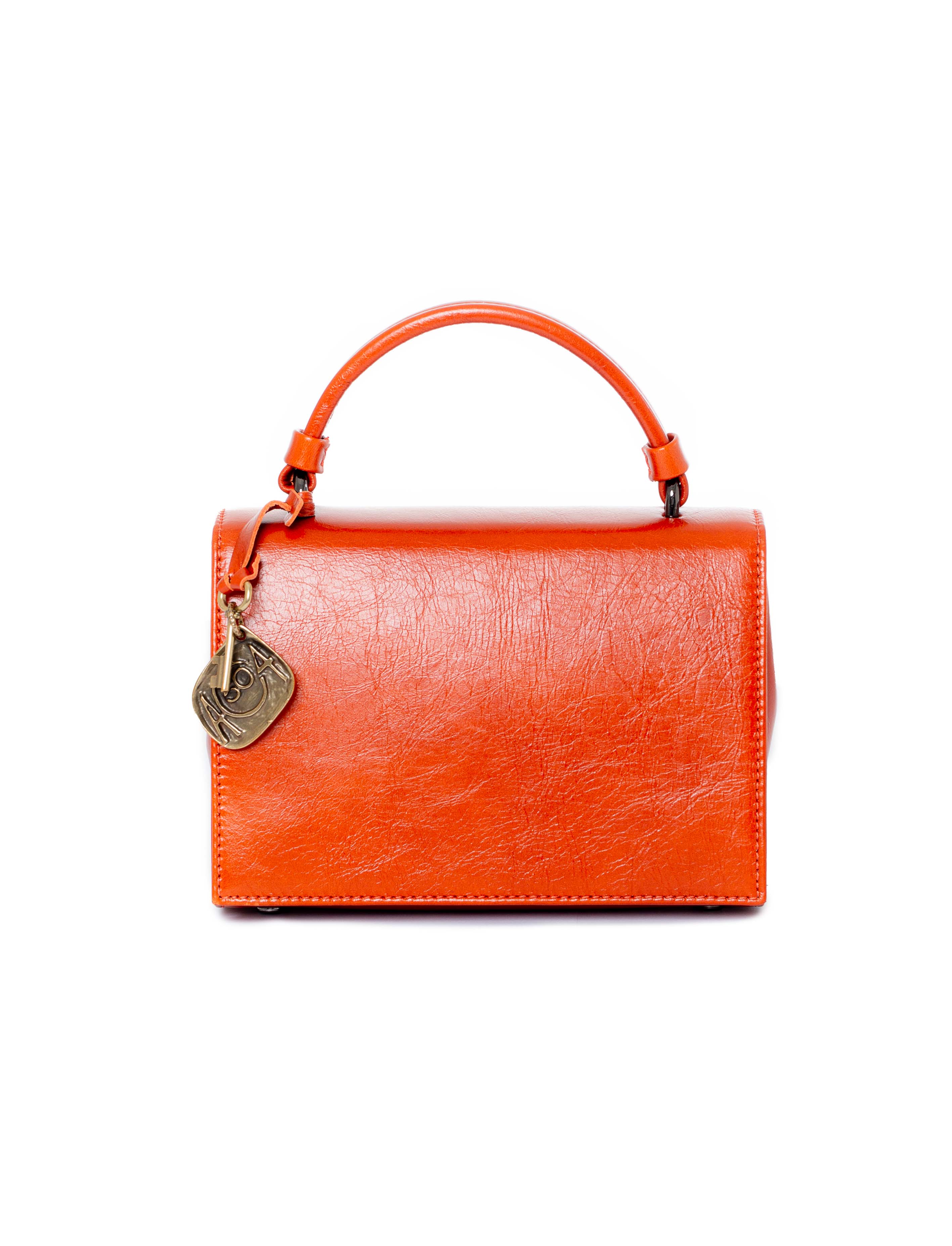 Mini borsa rigida in pelle arancio fronte