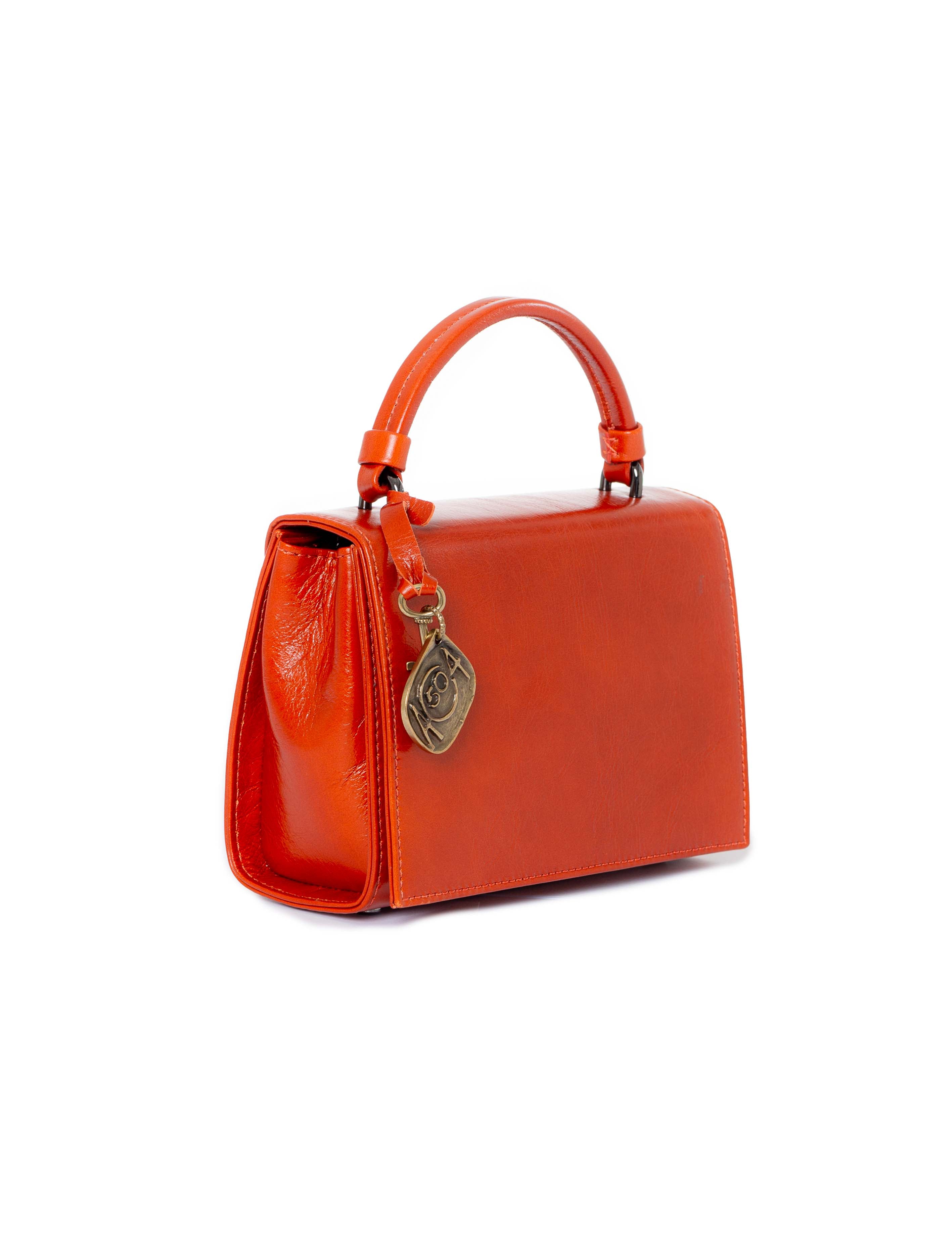 Mini borsa rigida in pelle arancio lato