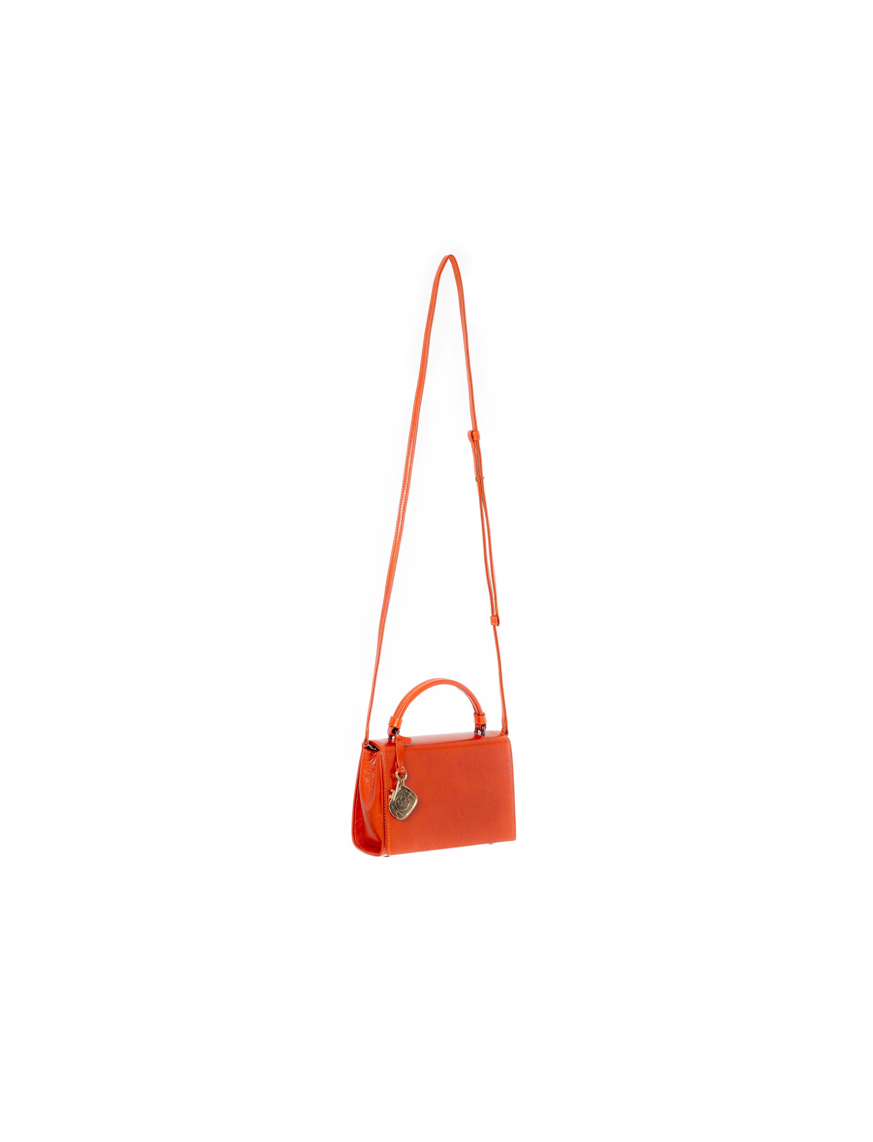 Mini borsa rigida in pelle arancio tracolla