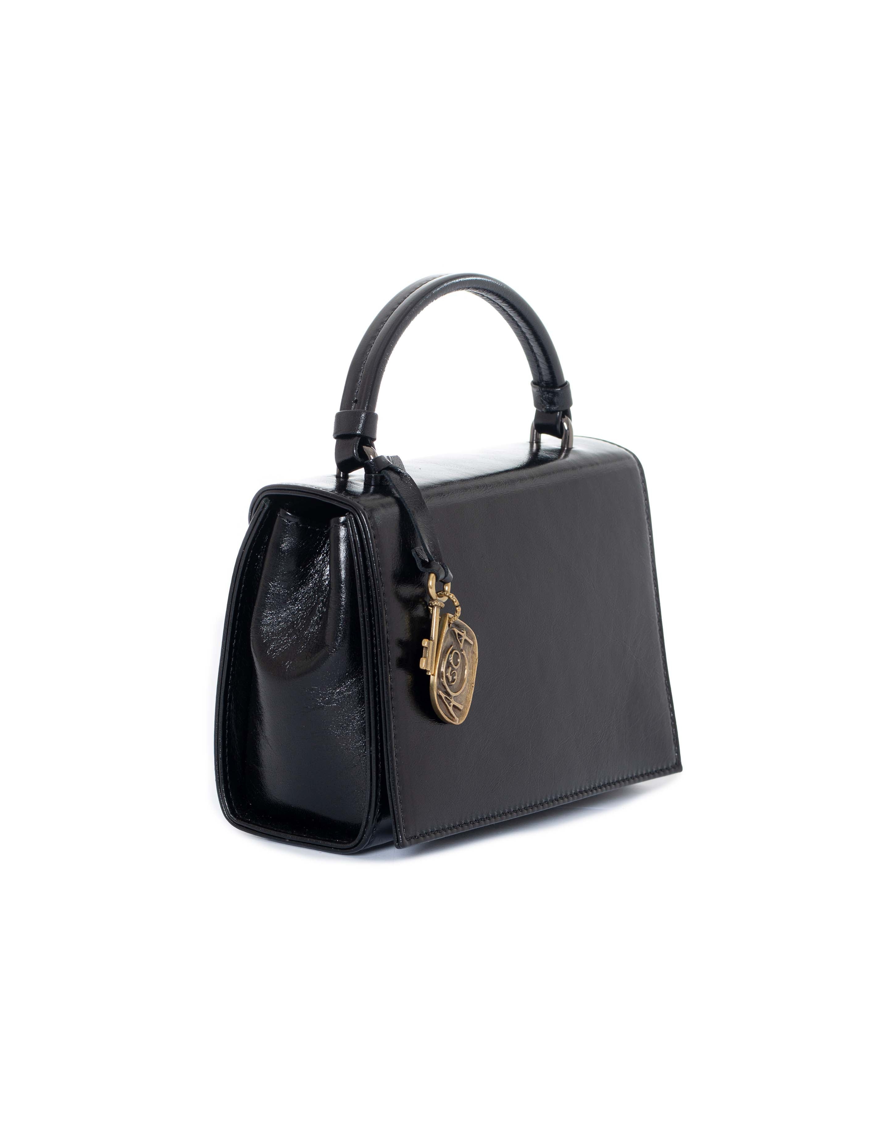 Mini borsa rigida in pelle nera lato