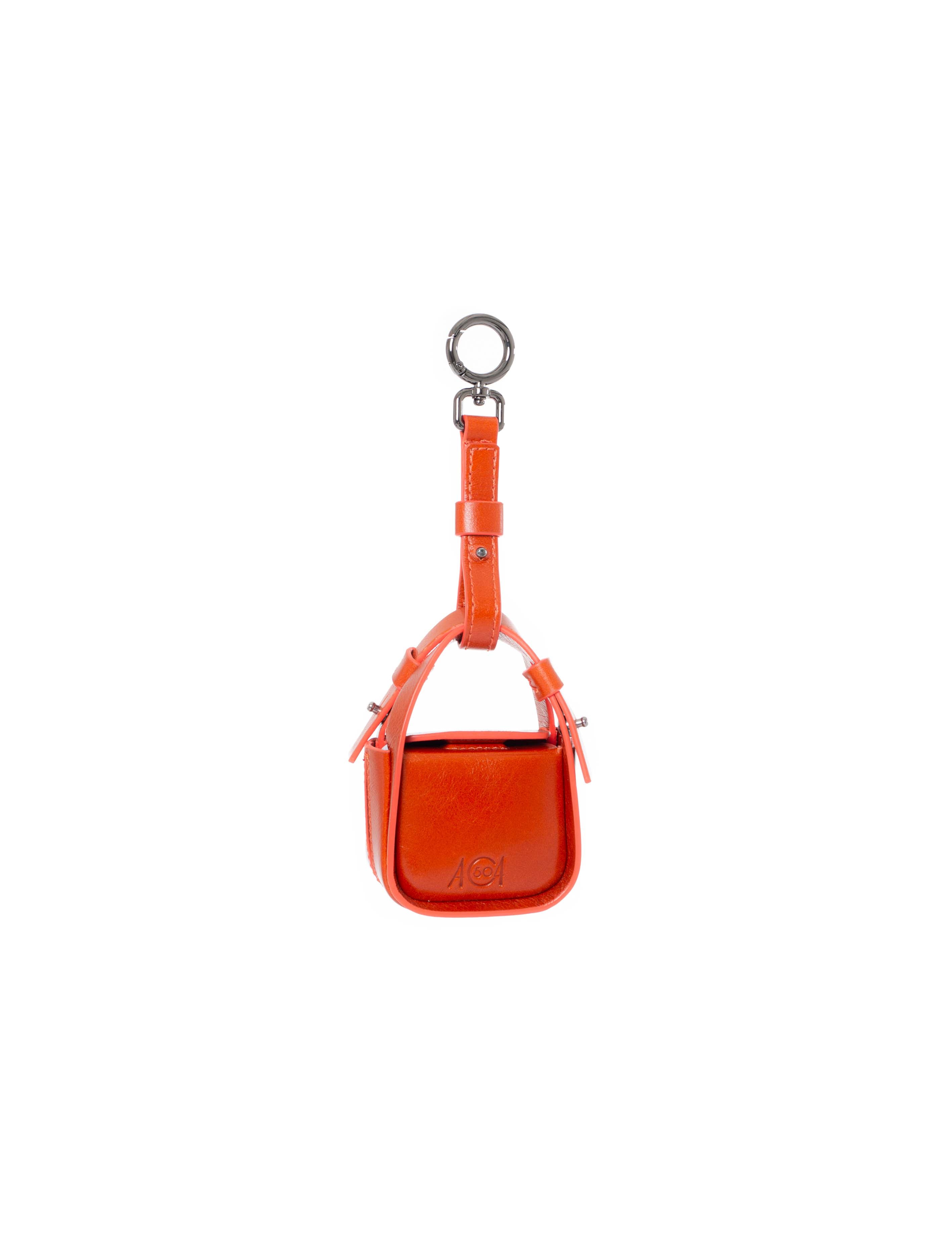 Mini charm rigido in pelle arancio fronte