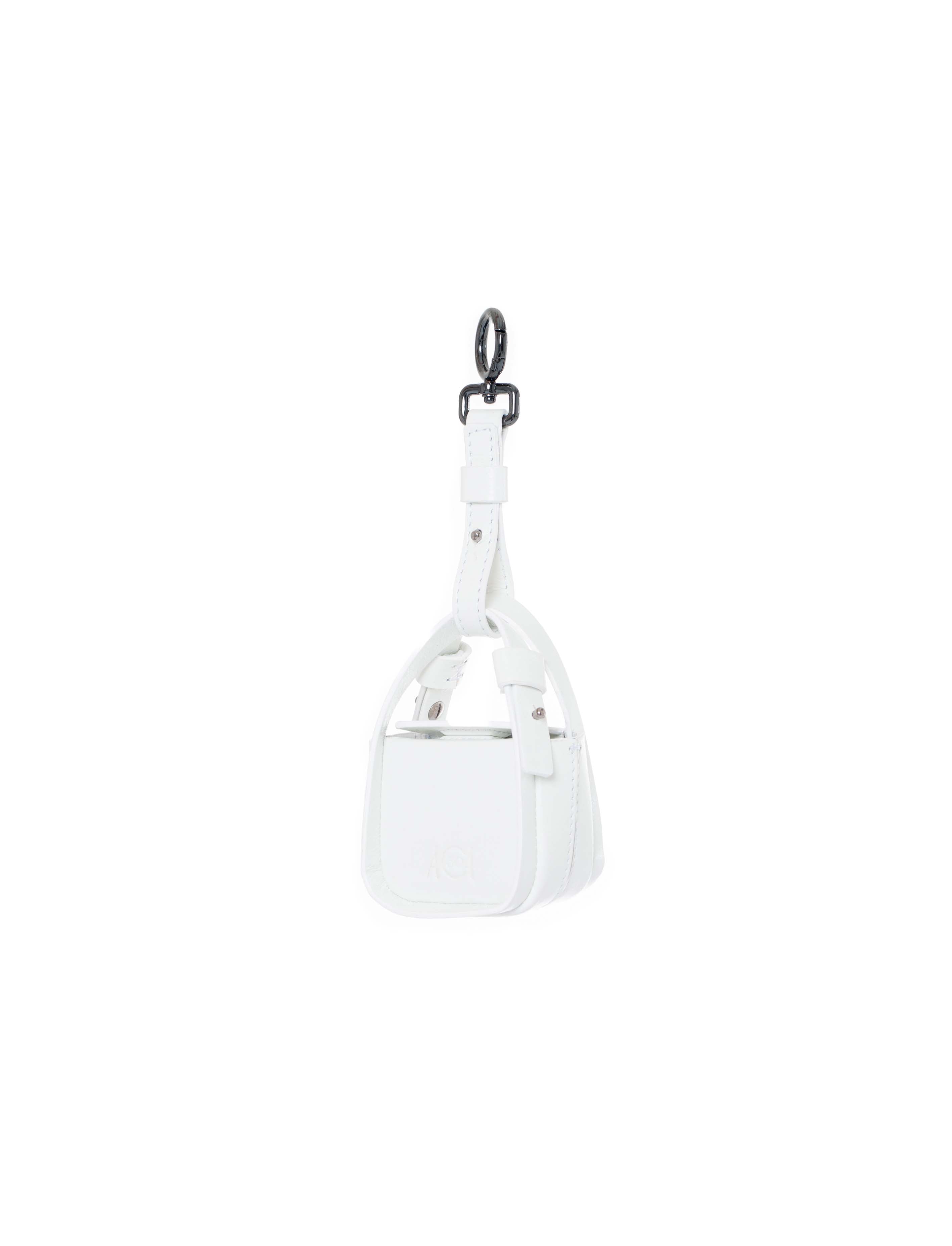 Mini charm rigido in pelle bianco fronte