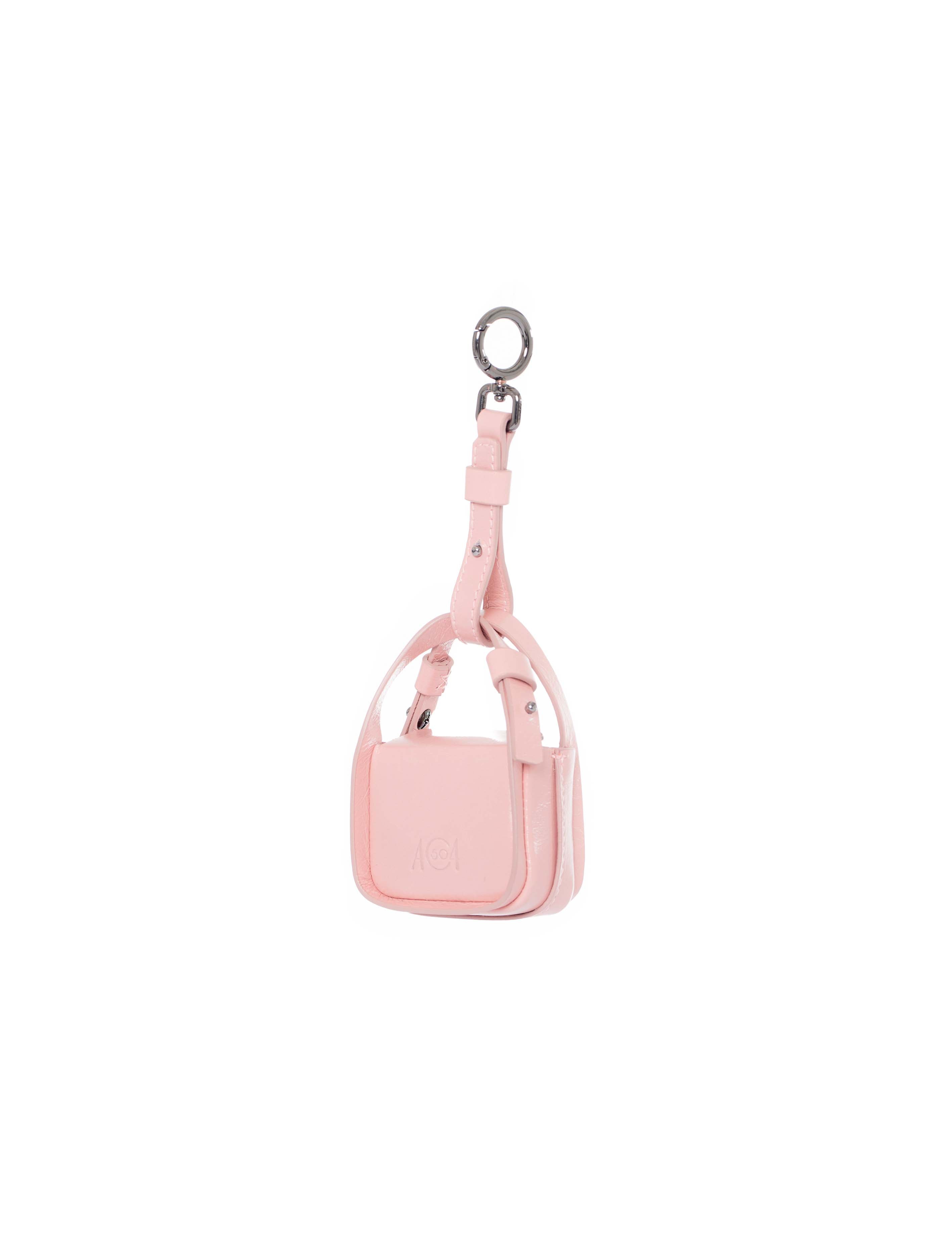 Mini charm rigido in pelle rosa fronte