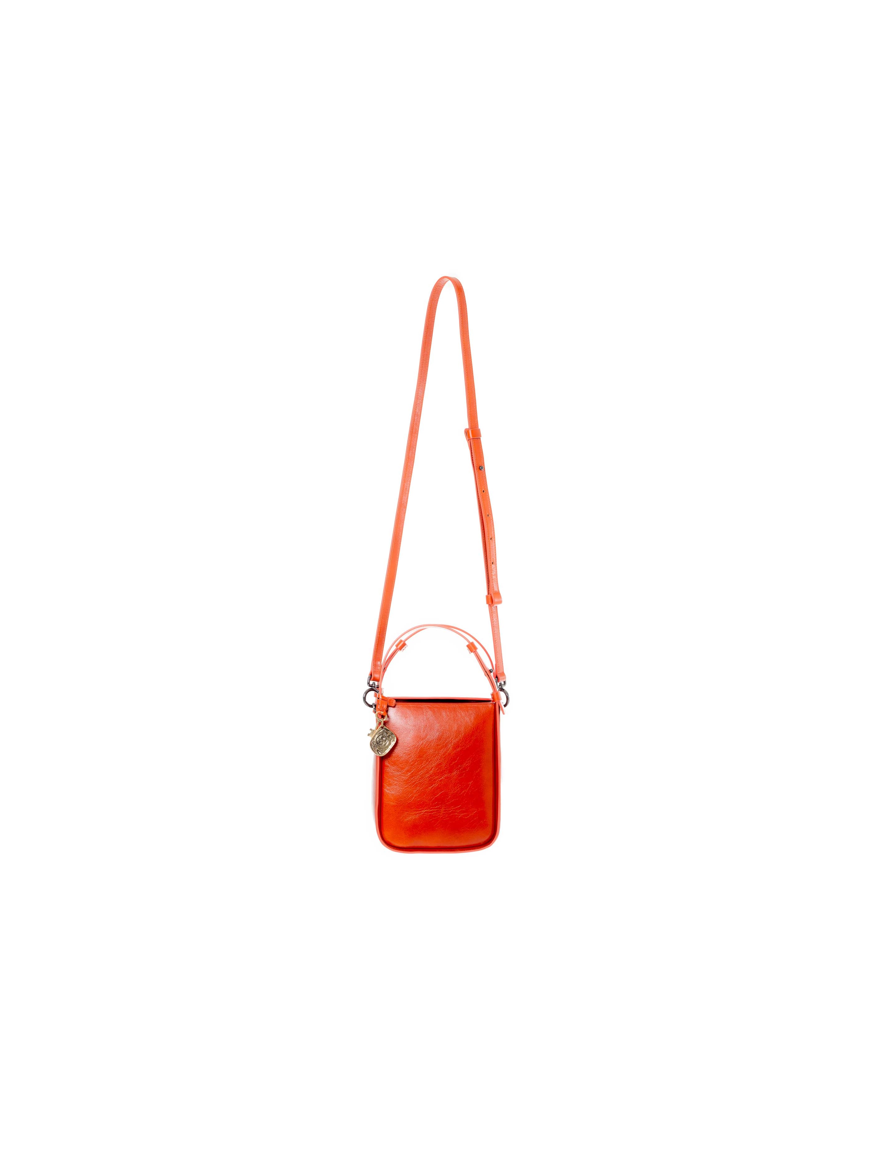 Mini borsa rigida in pelle arancio fronte