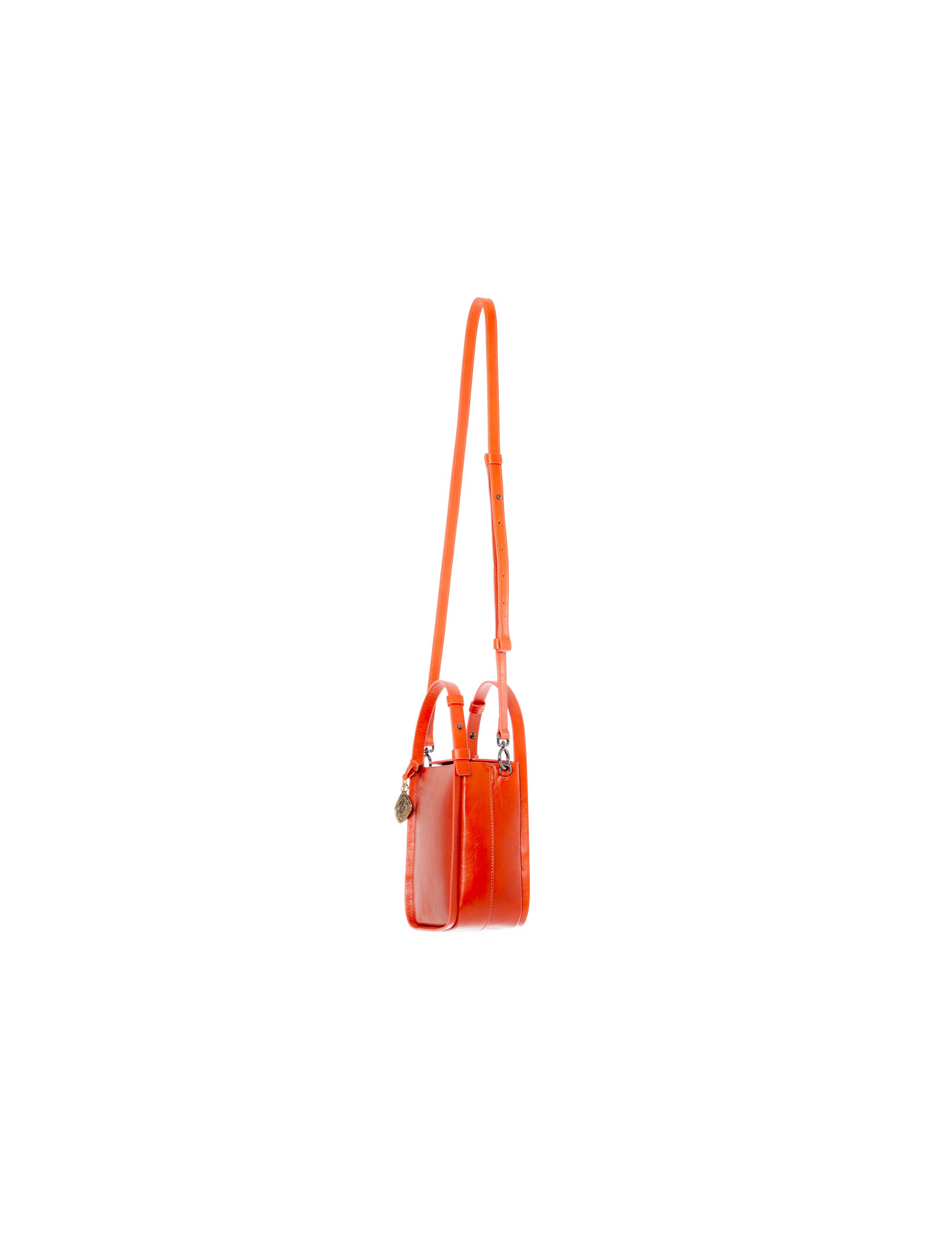 Mini borsa rigida in pelle arancio lato