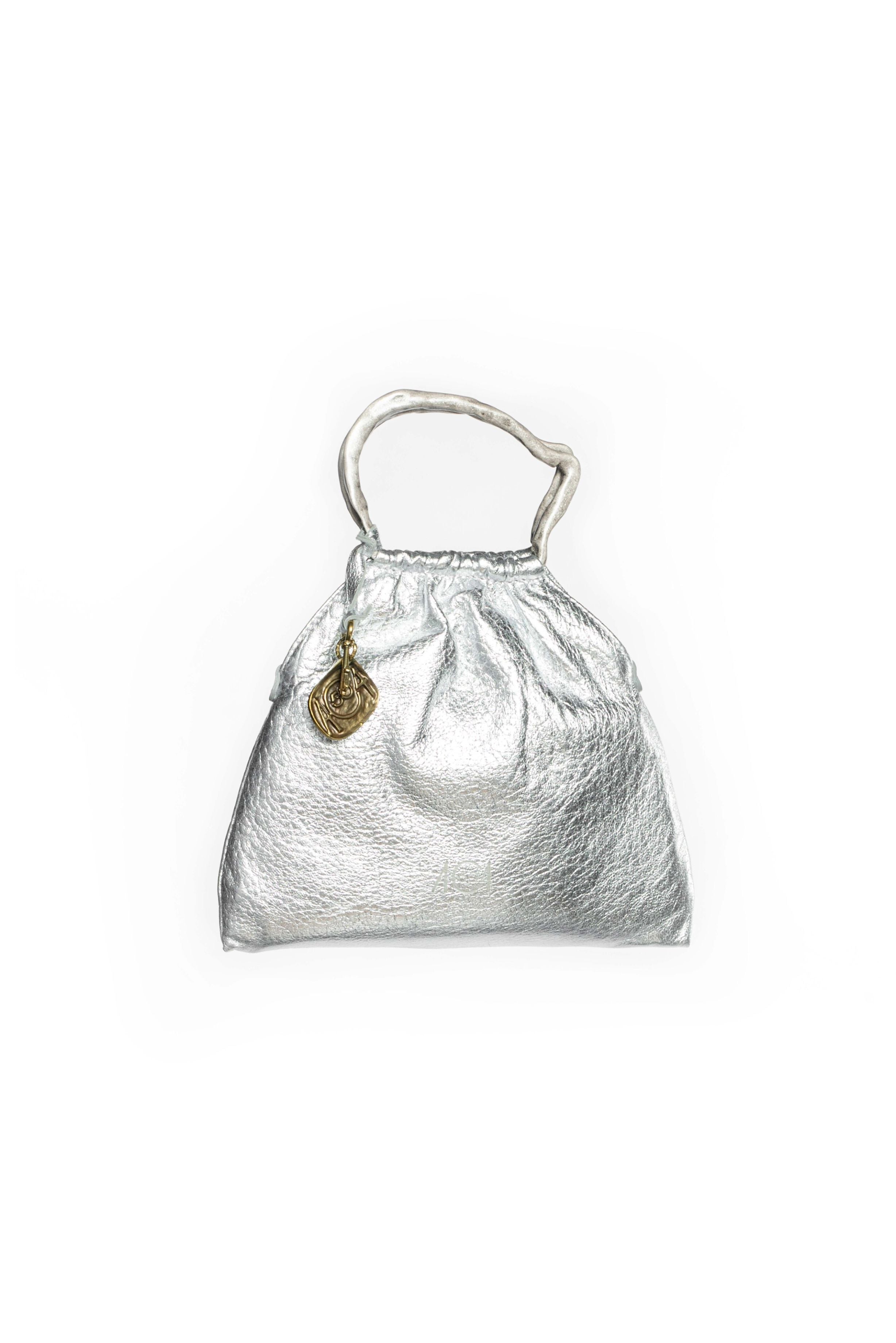Mini bag pouch in pelle colore argento 