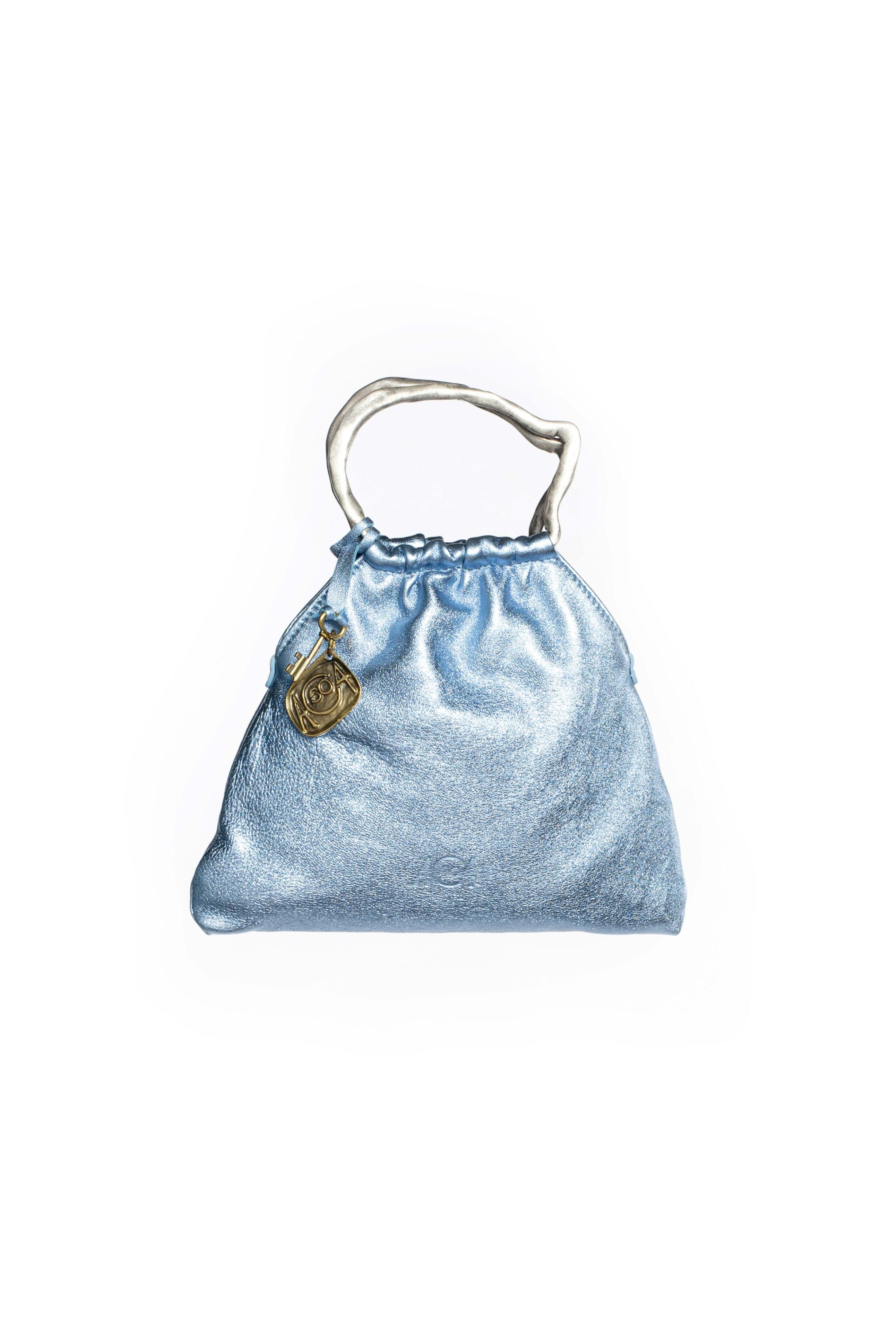 Mini bag pouch in pelle colore azzurro 