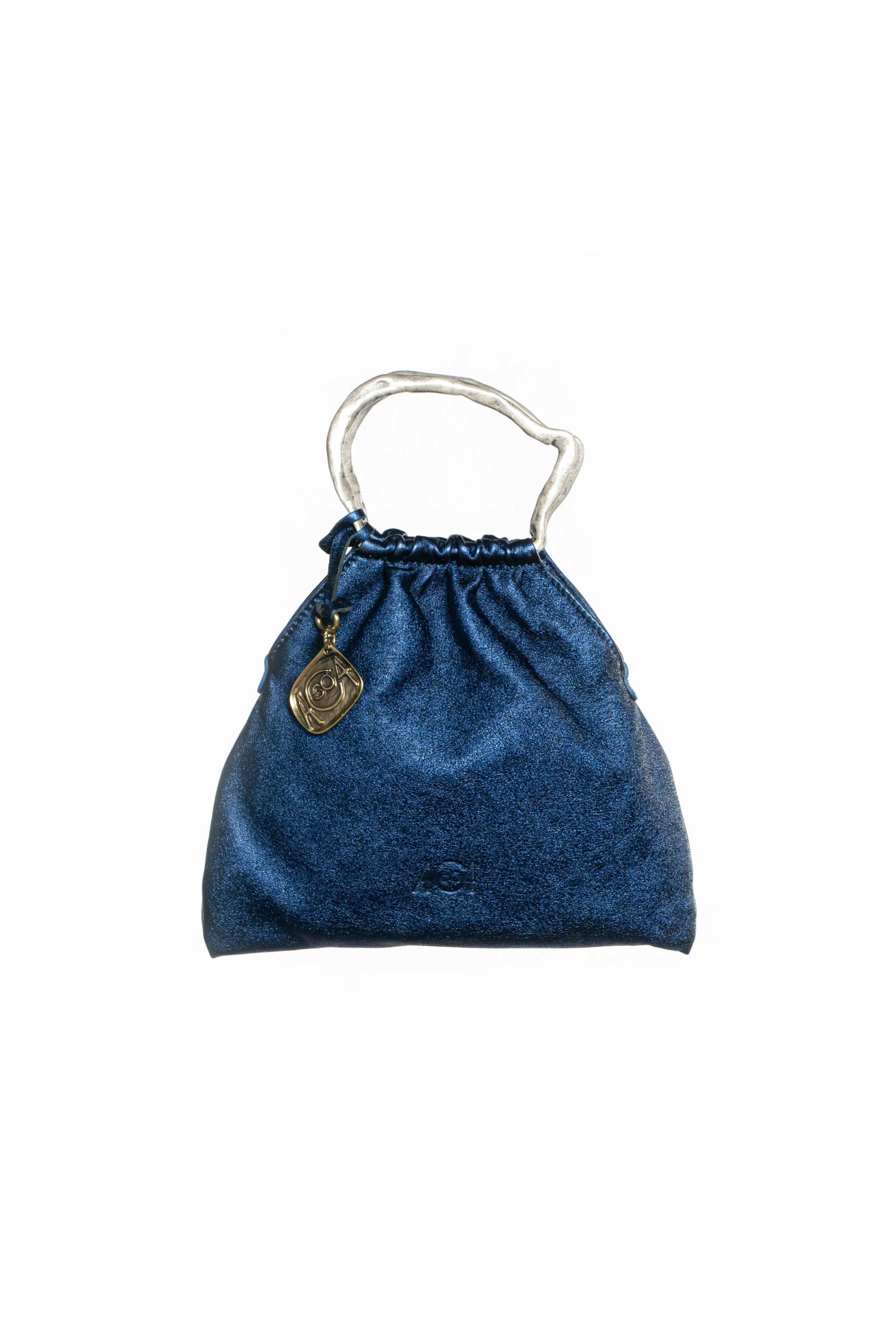 Mini bag pouch in pelle colore blu