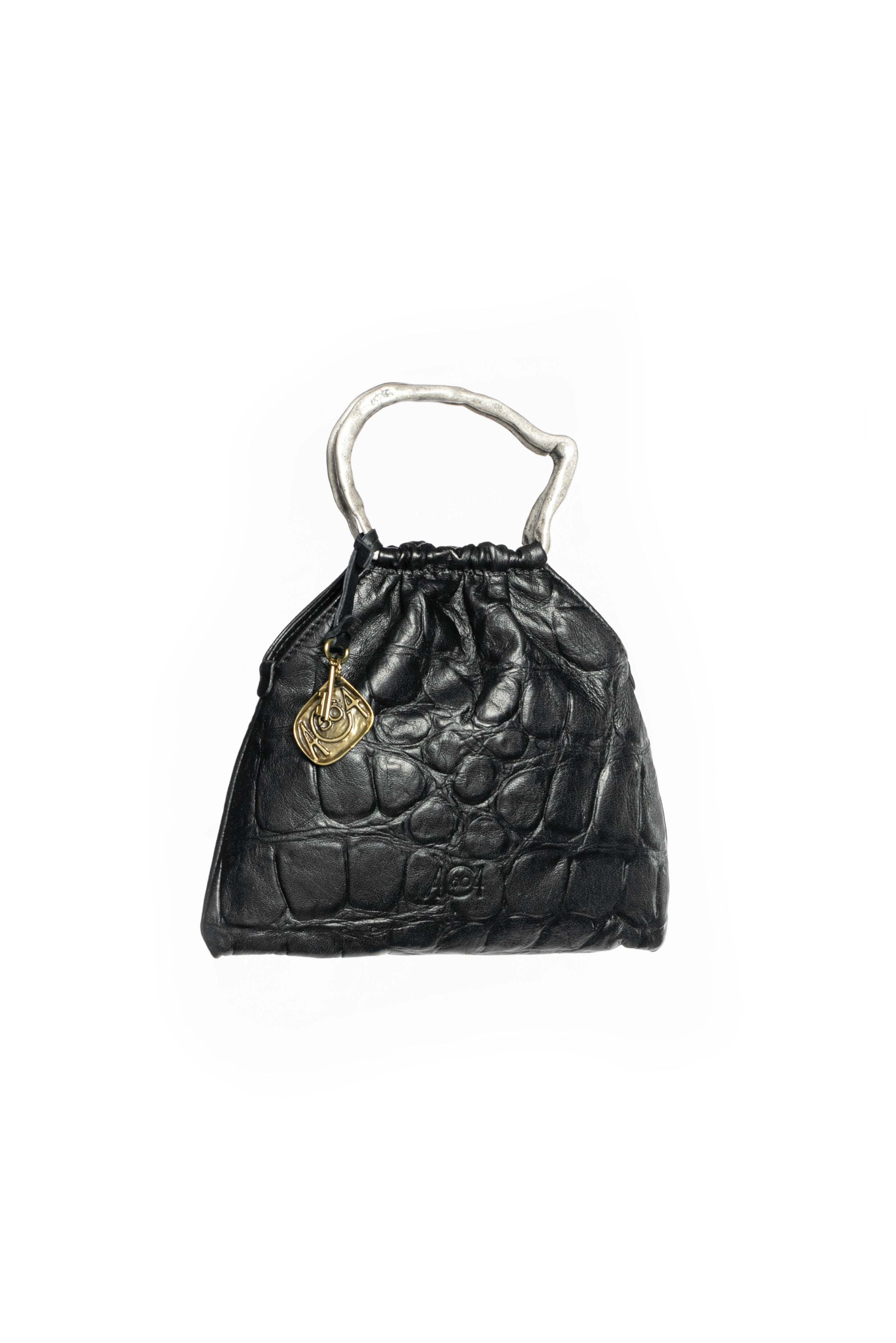 Mini bag pouch in pelle colore nero effetto coccodrillo 